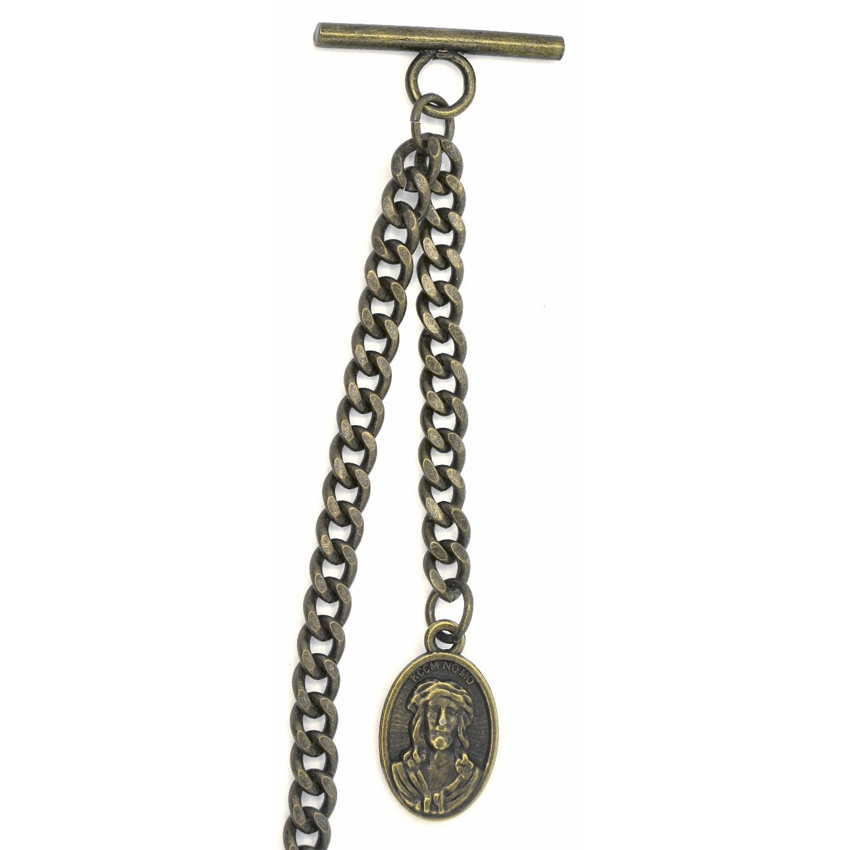 Albert Chain Bronze Color Pocket Watch Chain Fob Chain with Jesus Medal Fob T Bar Swivel Clasp AC203