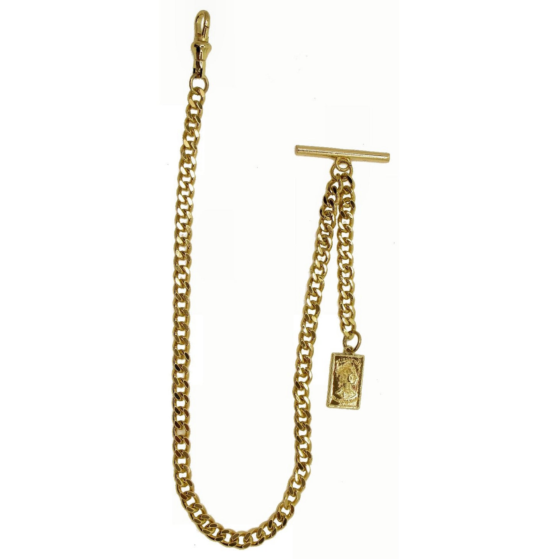 Albert Chain Gold Color Pocket Watch Chain Fob Chain for Men with Queen Elizabeth Medal Fob Swivel Clasp and T Bar AC204