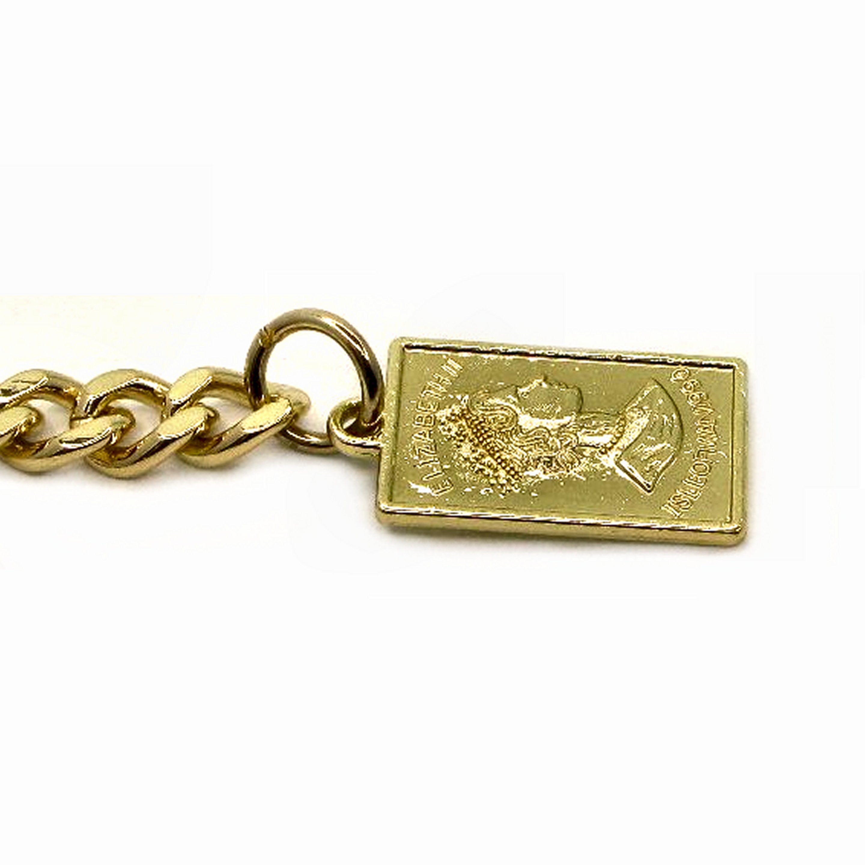 Albert Chain Gold Color Pocket Watch Chain Fob Chain for Men with Queen Elizabeth Medal Fob Swivel Clasp and T Bar AC204