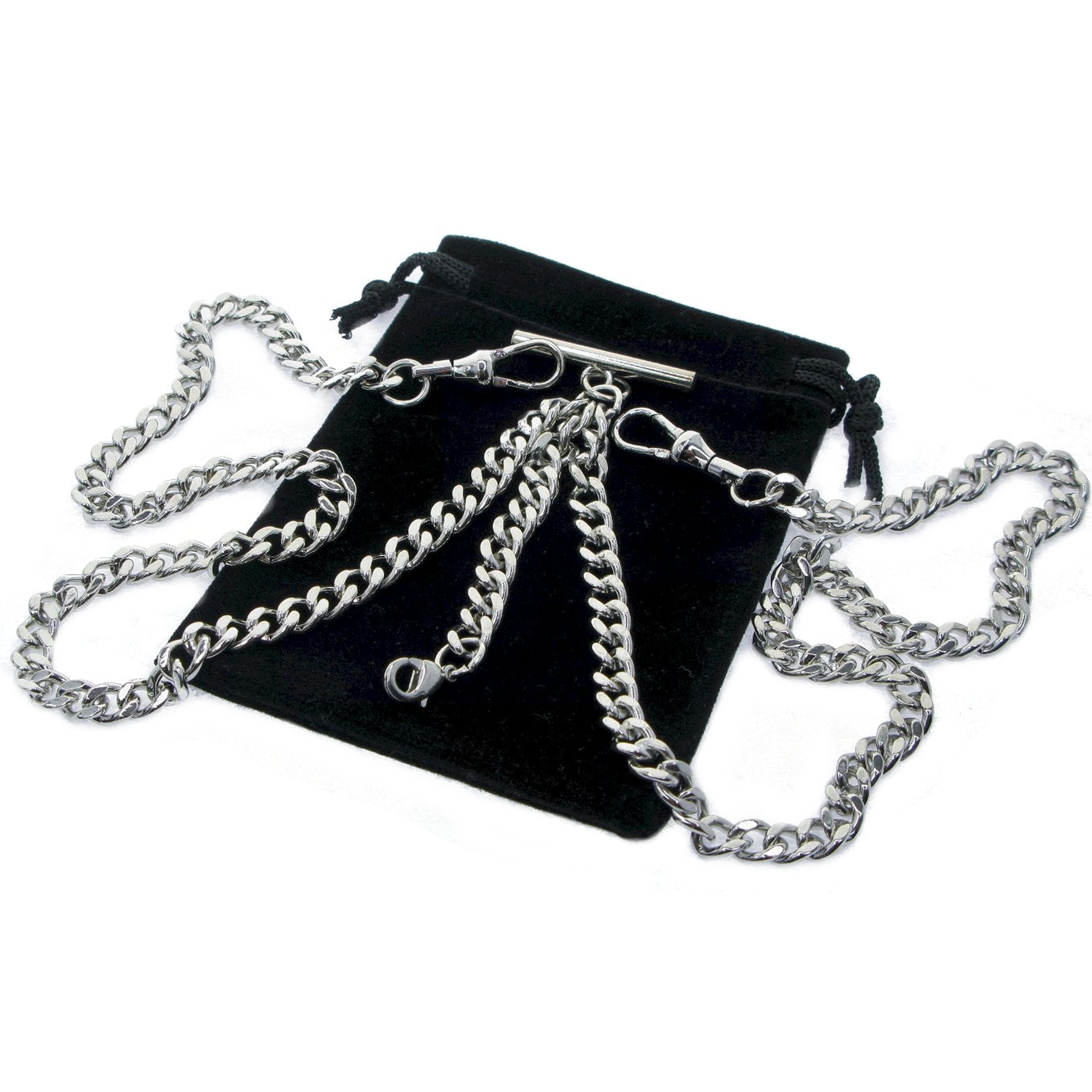 Double Albert Chain Silver Color 2 Swivel Clasps with Lobster Clasp AC20