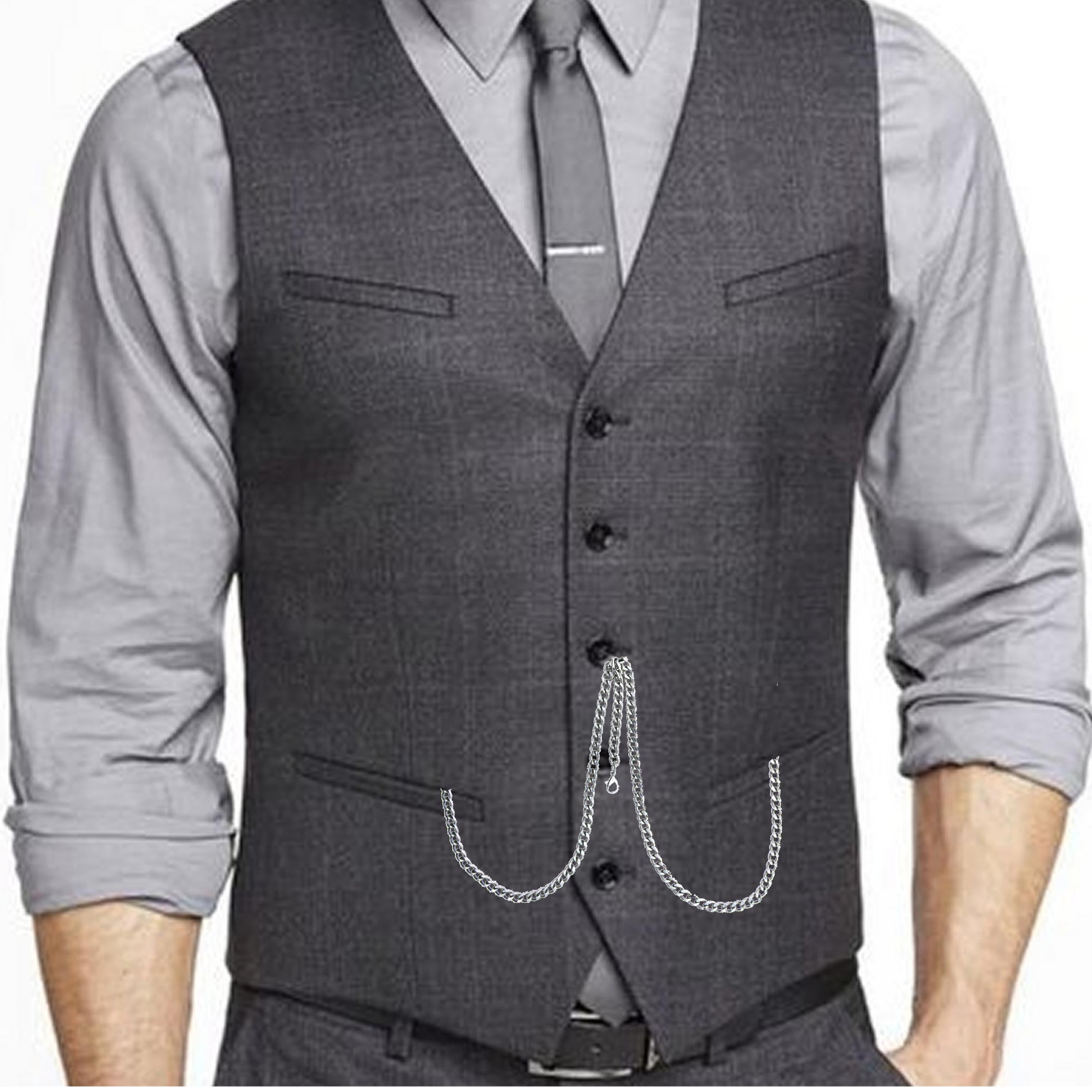 Double Albert Chain Silver Color 2 Swivel Clasps with Lobster Clasp AC20