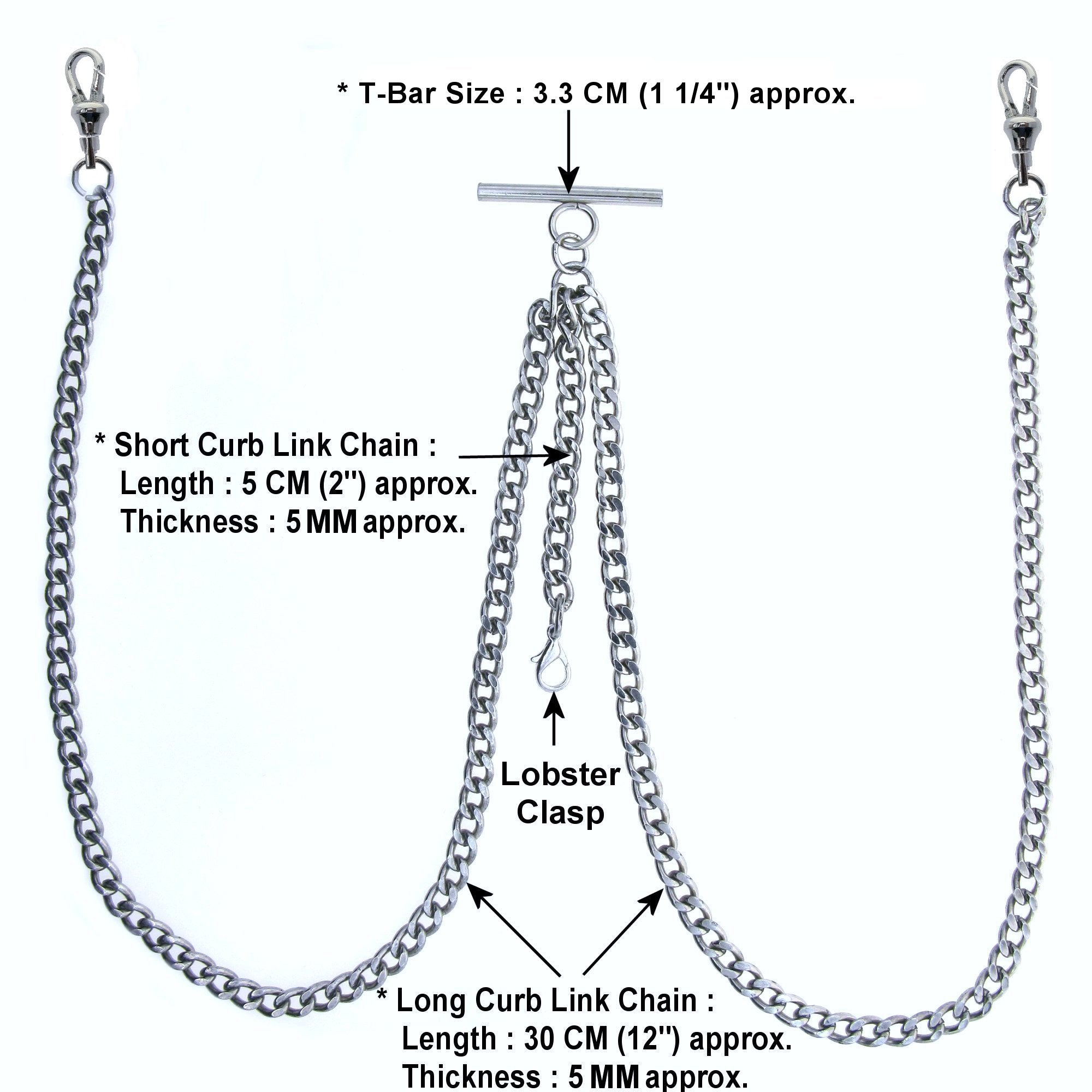 Double Albert Chain Silver Color 2 Swivel Clasps with Lobster Clasp AC20