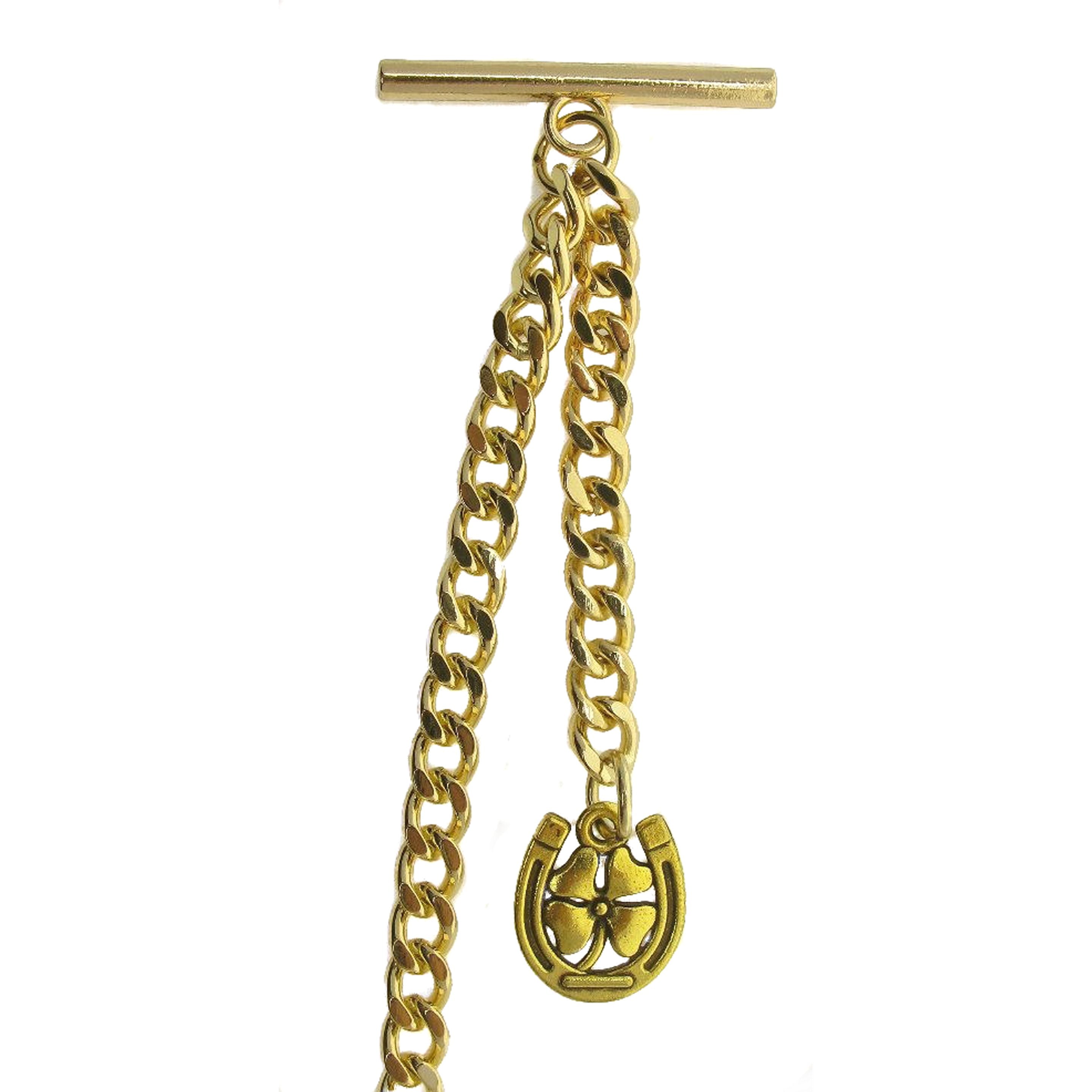 Albert Chain Gold Tone Fine Polish Pocket Watch Chain Vest Chain for Men with Lucky Four Leaf Clover Fob T-Bar Swivel Clasp AC210