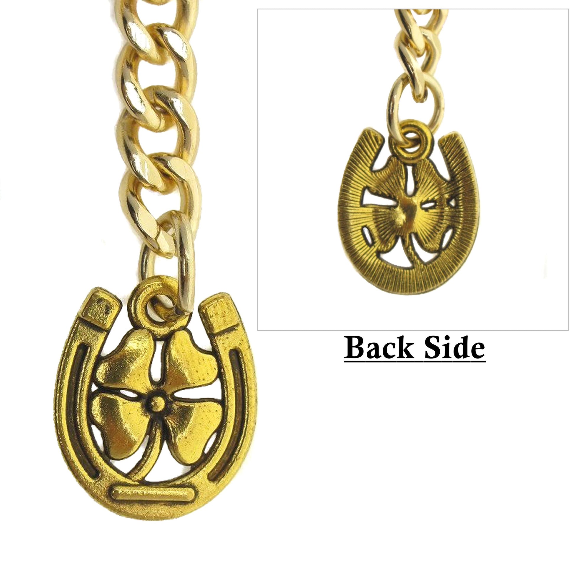 Albert Chain Gold Tone Fine Polish Pocket Watch Chain Vest Chain for Men with Lucky Four Leaf Clover Fob T-Bar Swivel Clasp AC210