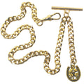 Albert Chain Gold Tone Fine Polish Pocket Watch Chain Vest Chain for Men with Lucky Four Leaf Clover Fob T-Bar Swivel Clasp AC210