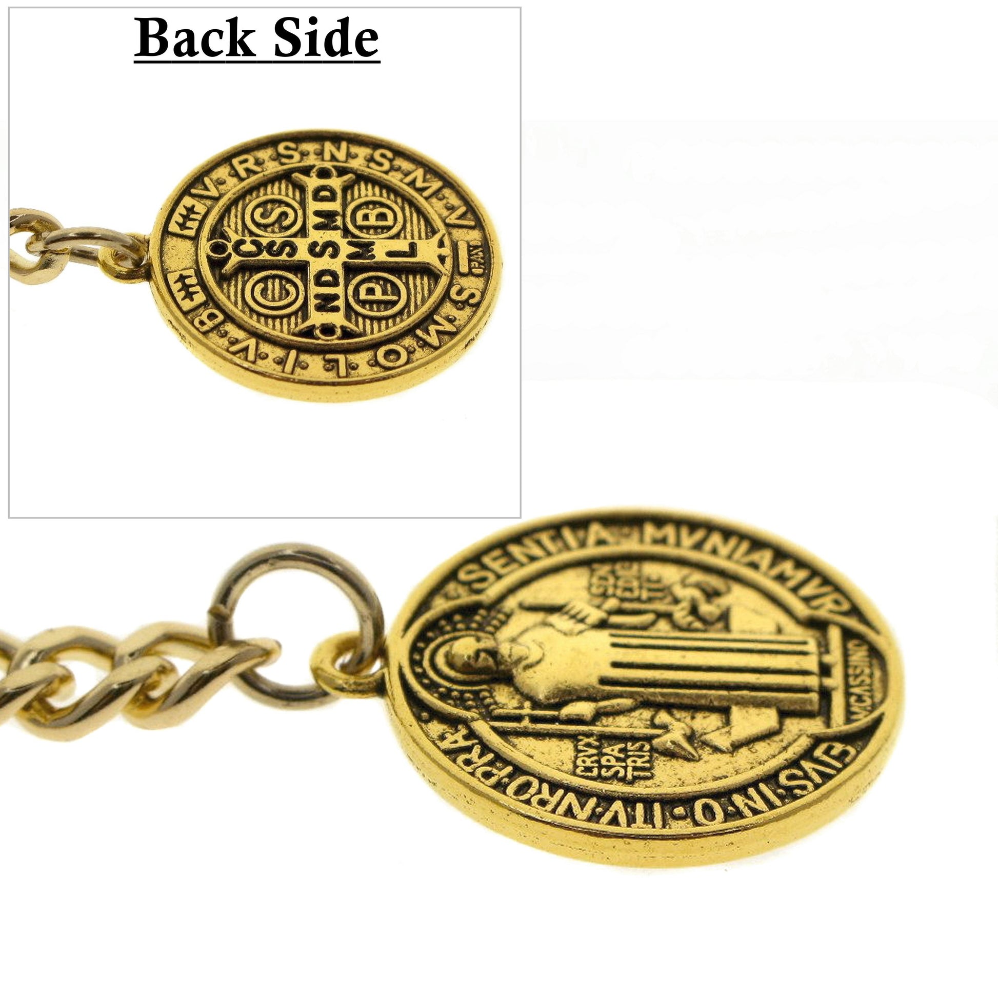 watchvshop Albert Chain Gold Color Pocket Watch Chain Fob Chain for Men with Saint Benedict Medal Fob Swivel Clasp and T Bar AC212