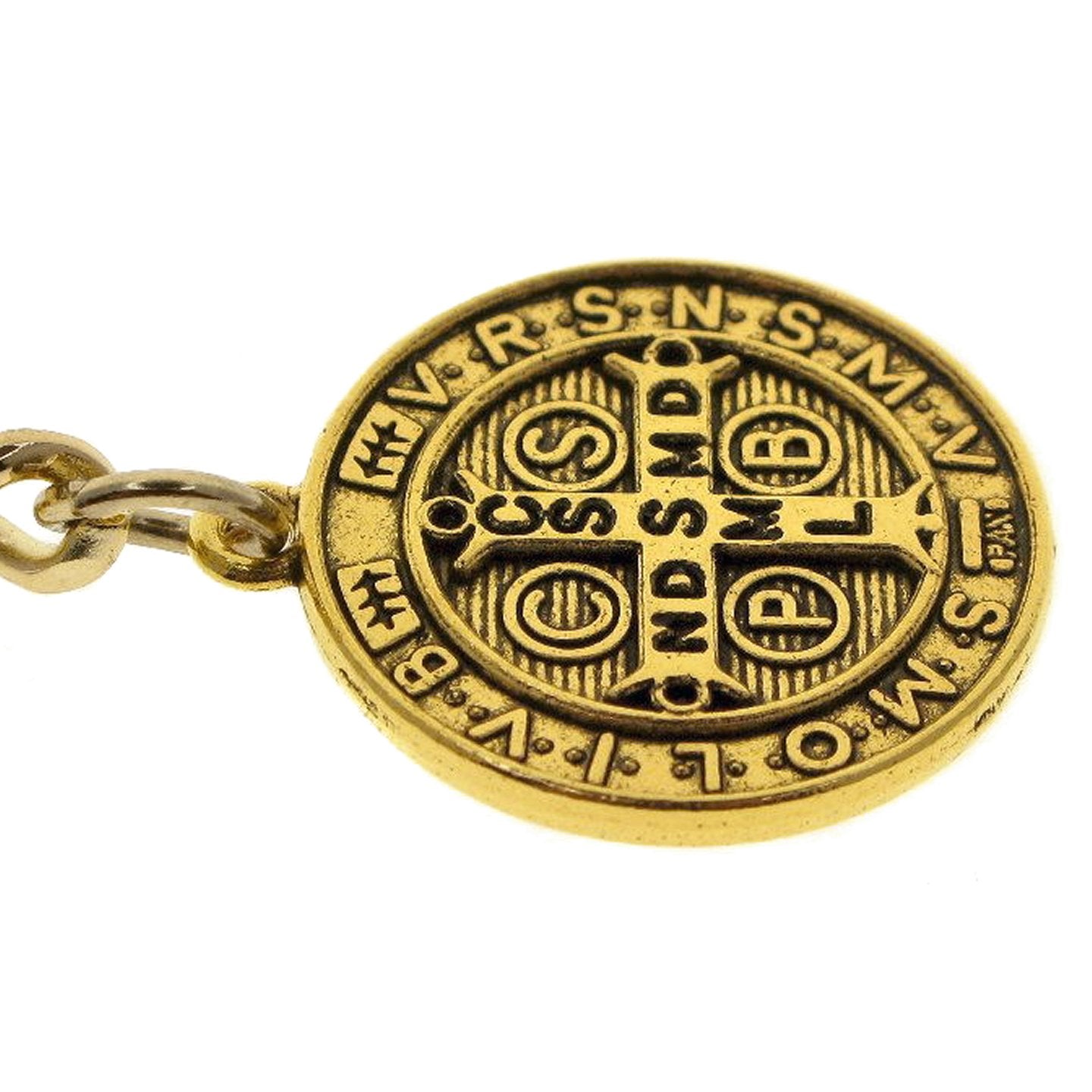watchvshop Albert Chain Gold Color Pocket Watch Chain Fob Chain for Men with Saint Benedict Medal Fob Swivel Clasp and T Bar AC212