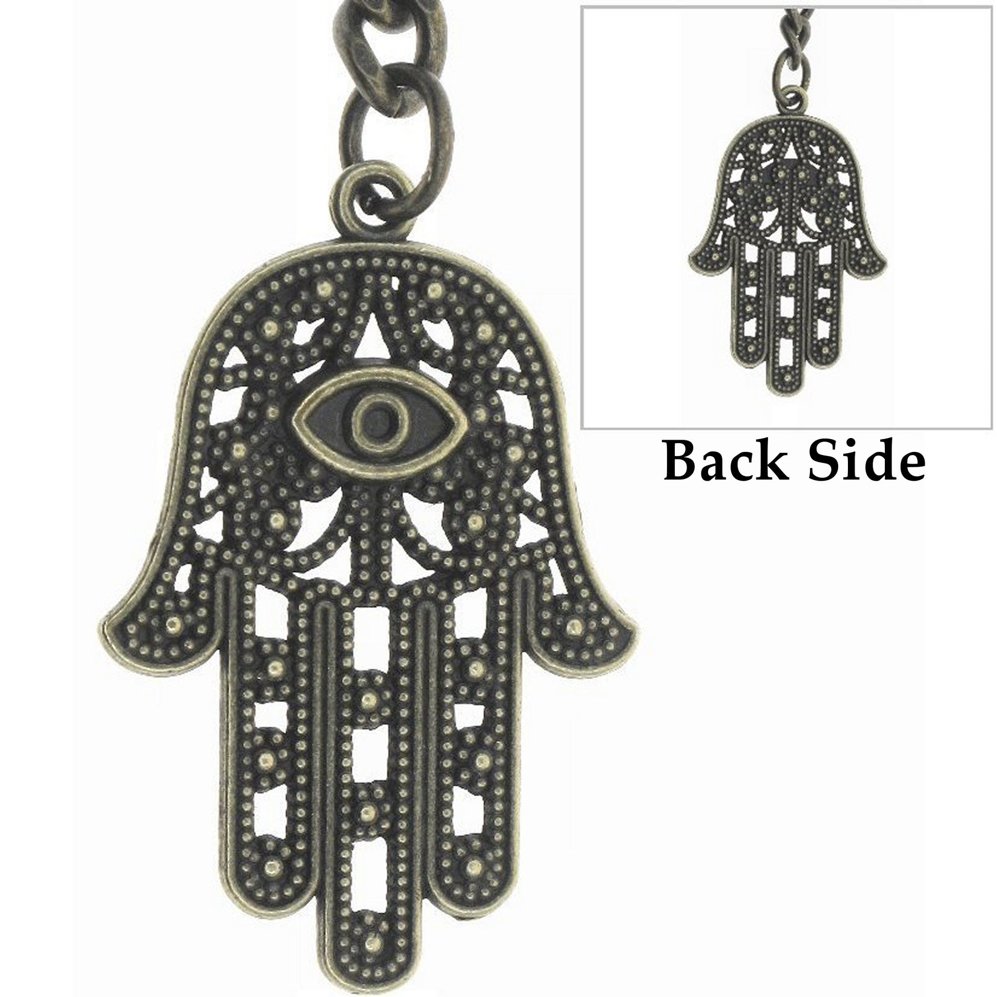 watchvshop Albert Chain Bronze Color Pocket Watch Chain Fob Chain with Hamsa Hand of Fatima Medal Fob T Bar Swivel Clasp AC216