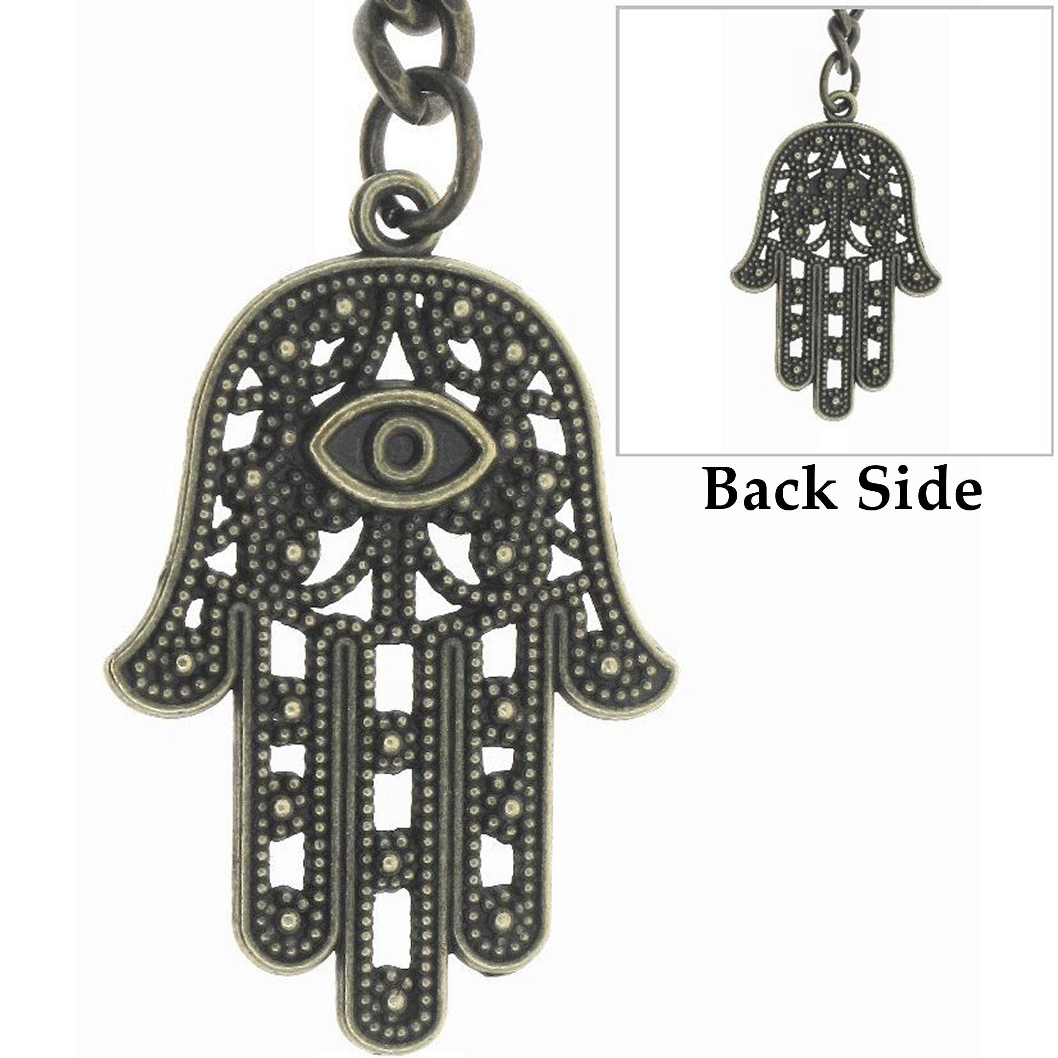 watchvshop Albert Chain Bronze Color Pocket Watch Chain Fob Chain with Hamsa Hand of Fatima Medal Fob T Bar Swivel Clasp AC216