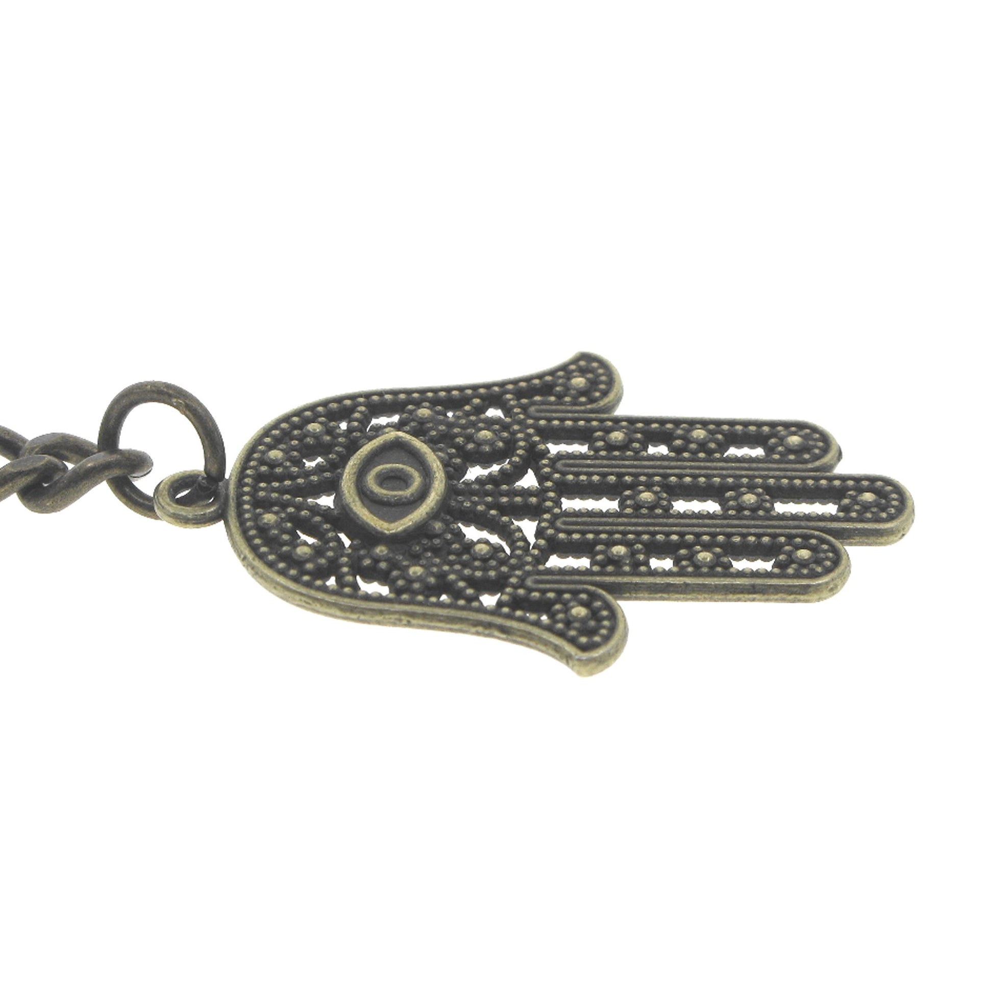watchvshop Albert Chain Bronze Color Pocket Watch Chain Fob Chain with Hamsa Hand of Fatima Medal Fob T Bar Swivel Clasp AC216