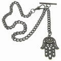 watchvshop Albert Chain Bronze Color Pocket Watch Chain Fob Chain with Hamsa Hand of Fatima Medal Fob T Bar Swivel Clasp AC216