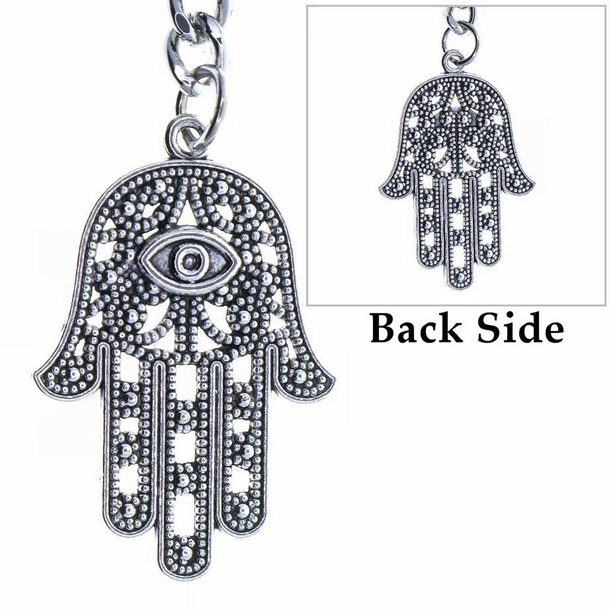watchvshop Albert Chain Silver Color Pocket Watch Fob with Hamsa Hand of Fatima Design Medal T Bar Swivel Clasp AC217