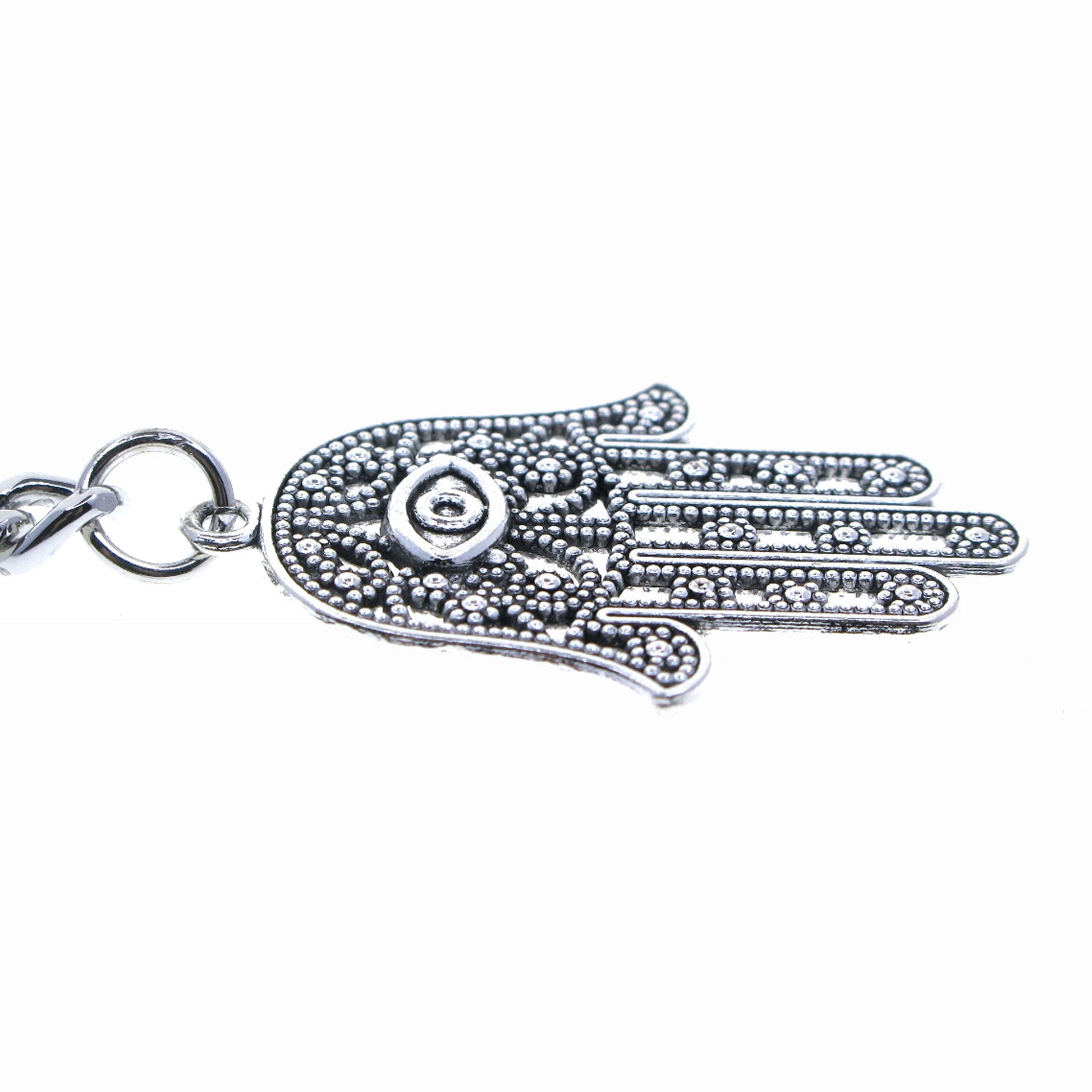 watchvshop Albert Chain Silver Color Pocket Watch Fob with Hamsa Hand of Fatima Design Medal T Bar Swivel Clasp AC217