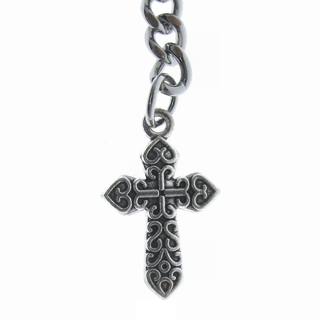watchvshop Albert Chain Silver Color Pocket Watch Chain Fob Chain with Cross Design Medal Fob and T Bar Swivel Clasp AC219