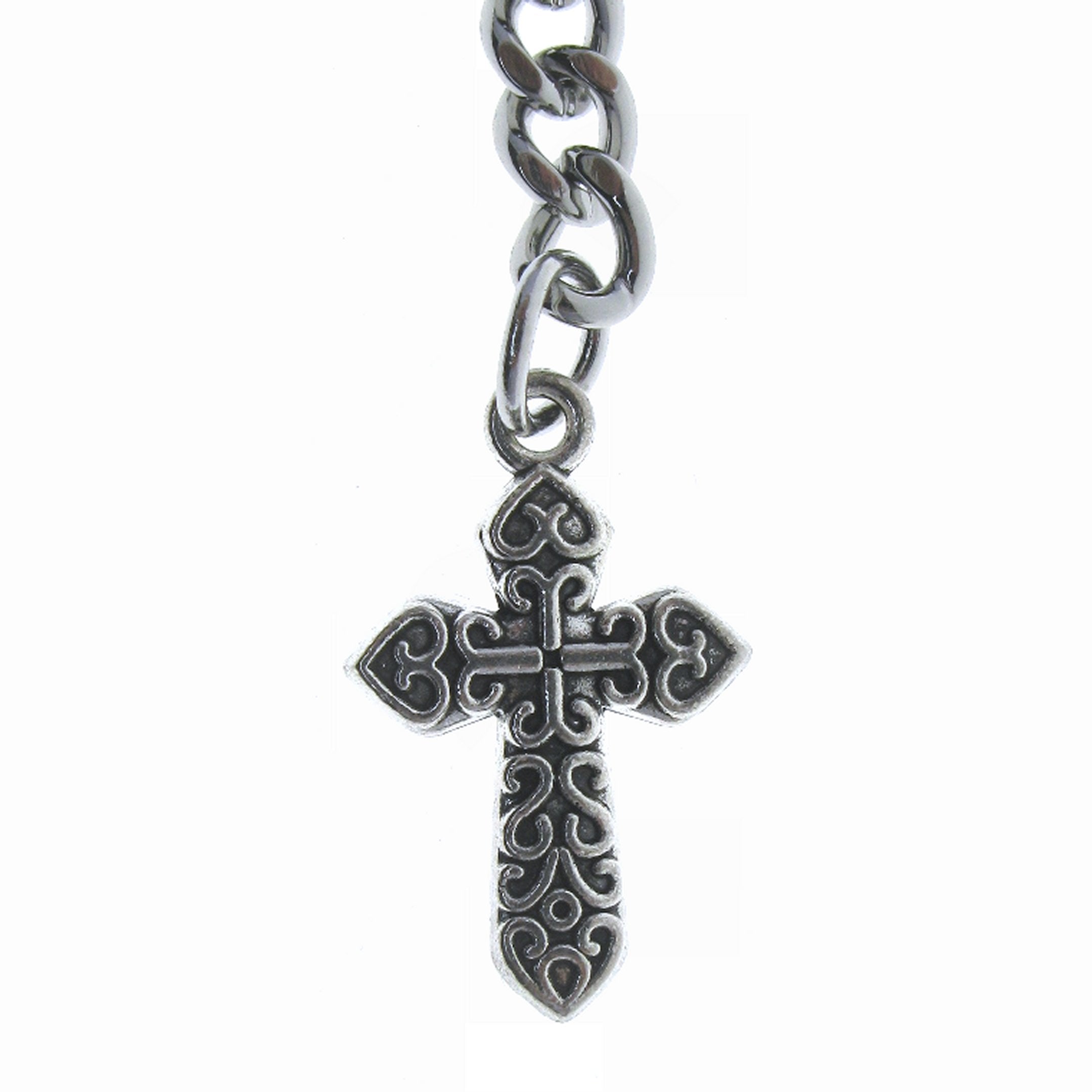 watchvshop Albert Chain Silver Color Pocket Watch Chain Fob Chain with Cross Design Medal Fob and T Bar Swivel Clasp AC219