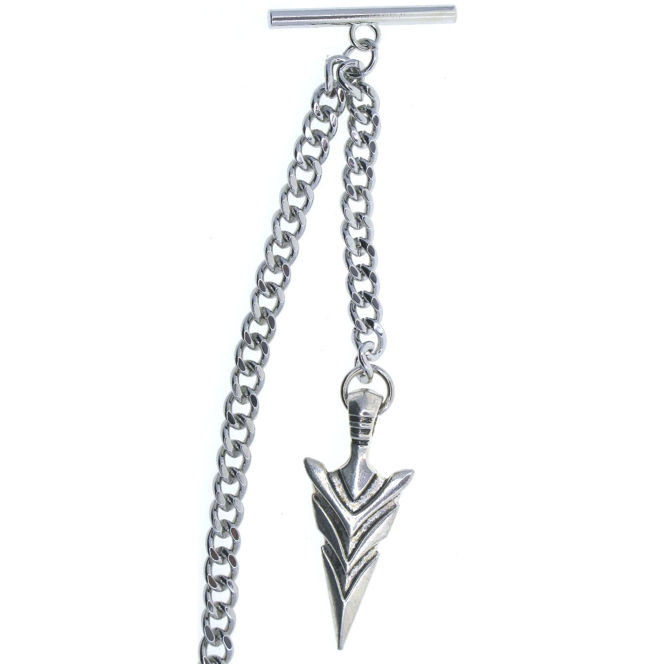 Albert Chain Silver Color Pocket Watch Chain Vest Chain for Men with Spear Point Arrowhead Fob T-Bar Swivel Clasp AC220