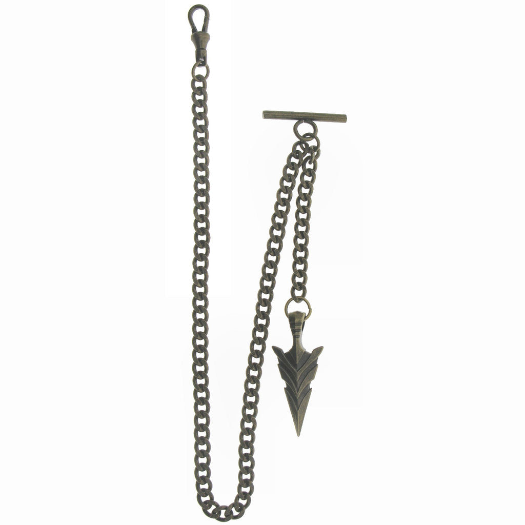 Albert Chain Bronze Color Pocket Watch Chain Vest Chain for Men with Spear Point Arrowhead Fob T-Bar Swivel Clasp AC221