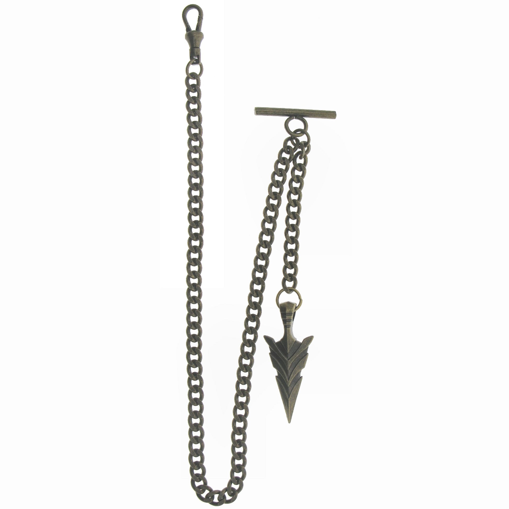 Albert Chain Bronze Color Pocket Watch Chain Vest Chain for Men with Spear Point Arrowhead Fob T-Bar Swivel Clasp AC221