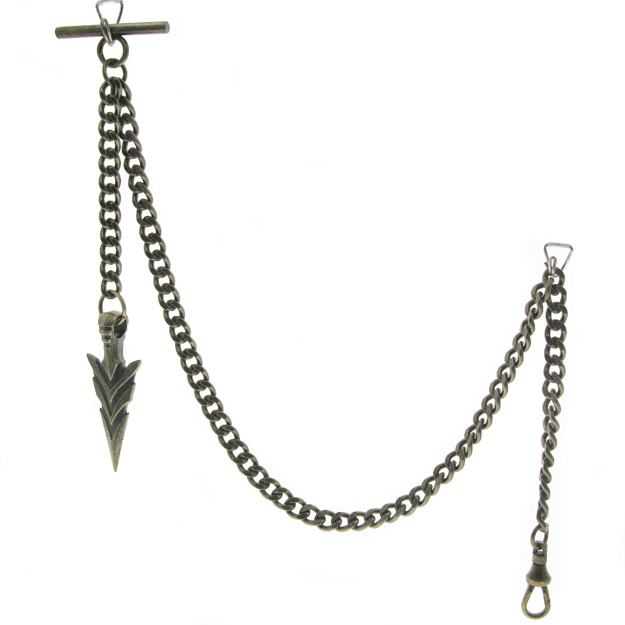 Albert Chain Bronze Color Pocket Watch Chain Vest Chain for Men with Spear Point Arrowhead Fob T-Bar Swivel Clasp AC221