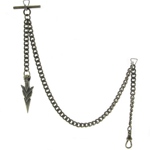 Albert Chain Bronze Color Pocket Watch Chain Vest Chain for Men with Spear Point Arrowhead Fob T-Bar Swivel Clasp AC221