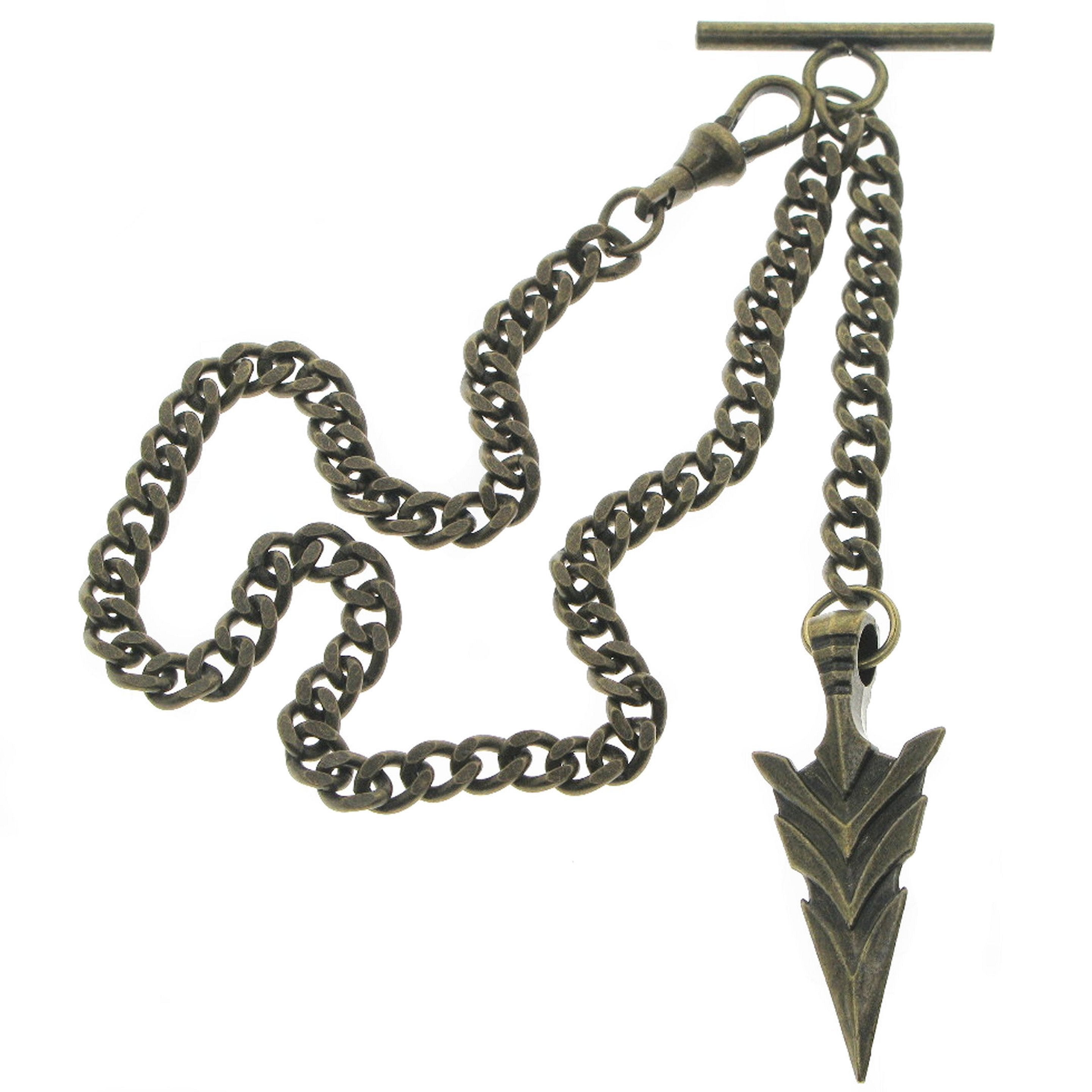 Albert Chain Bronze Color Pocket Watch Chain Vest Chain for Men with Spear Point Arrowhead Fob T-Bar Swivel Clasp AC221