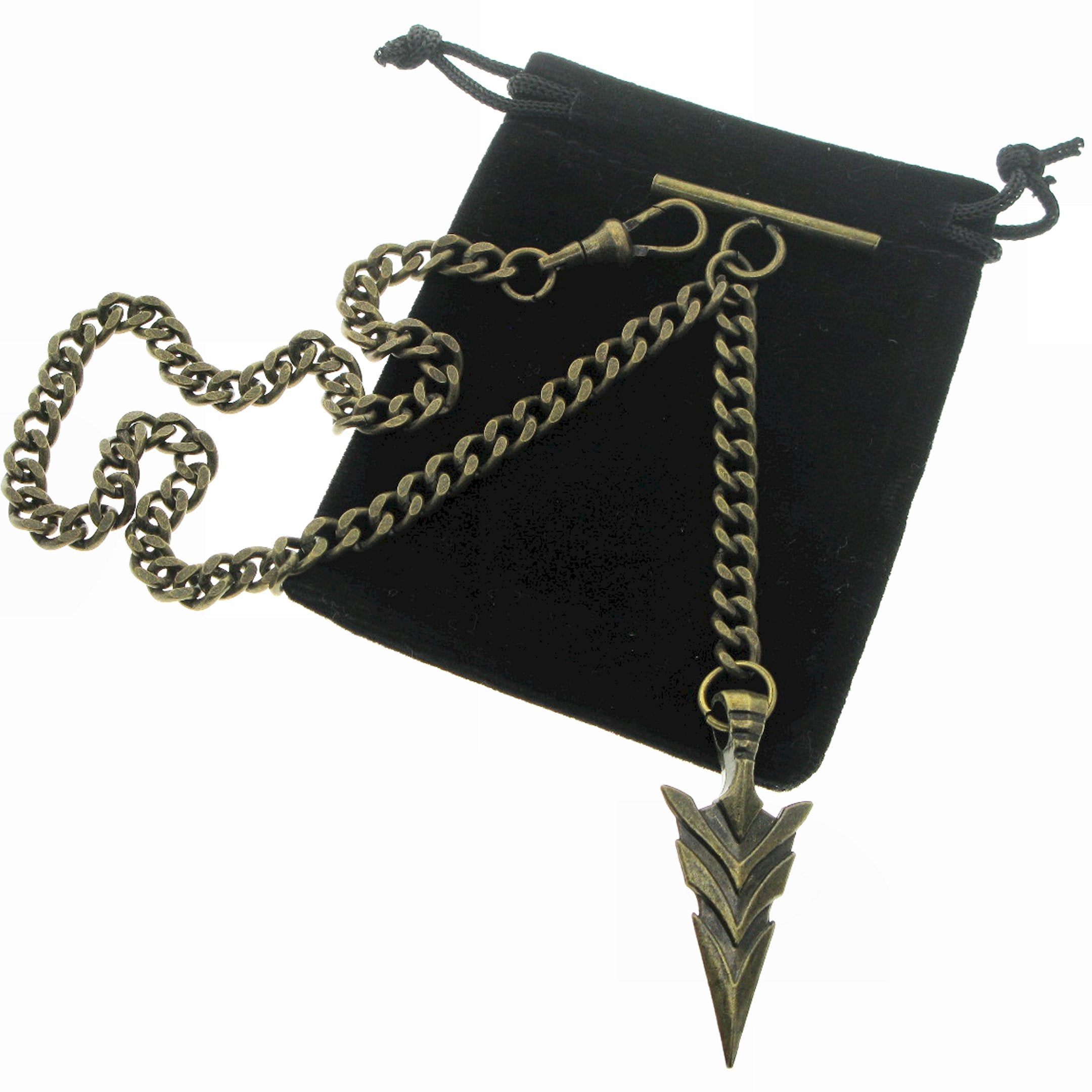 Albert Chain Bronze Color Pocket Watch Chain Vest Chain for Men with Spear Point Arrowhead Fob T-Bar Swivel Clasp AC221