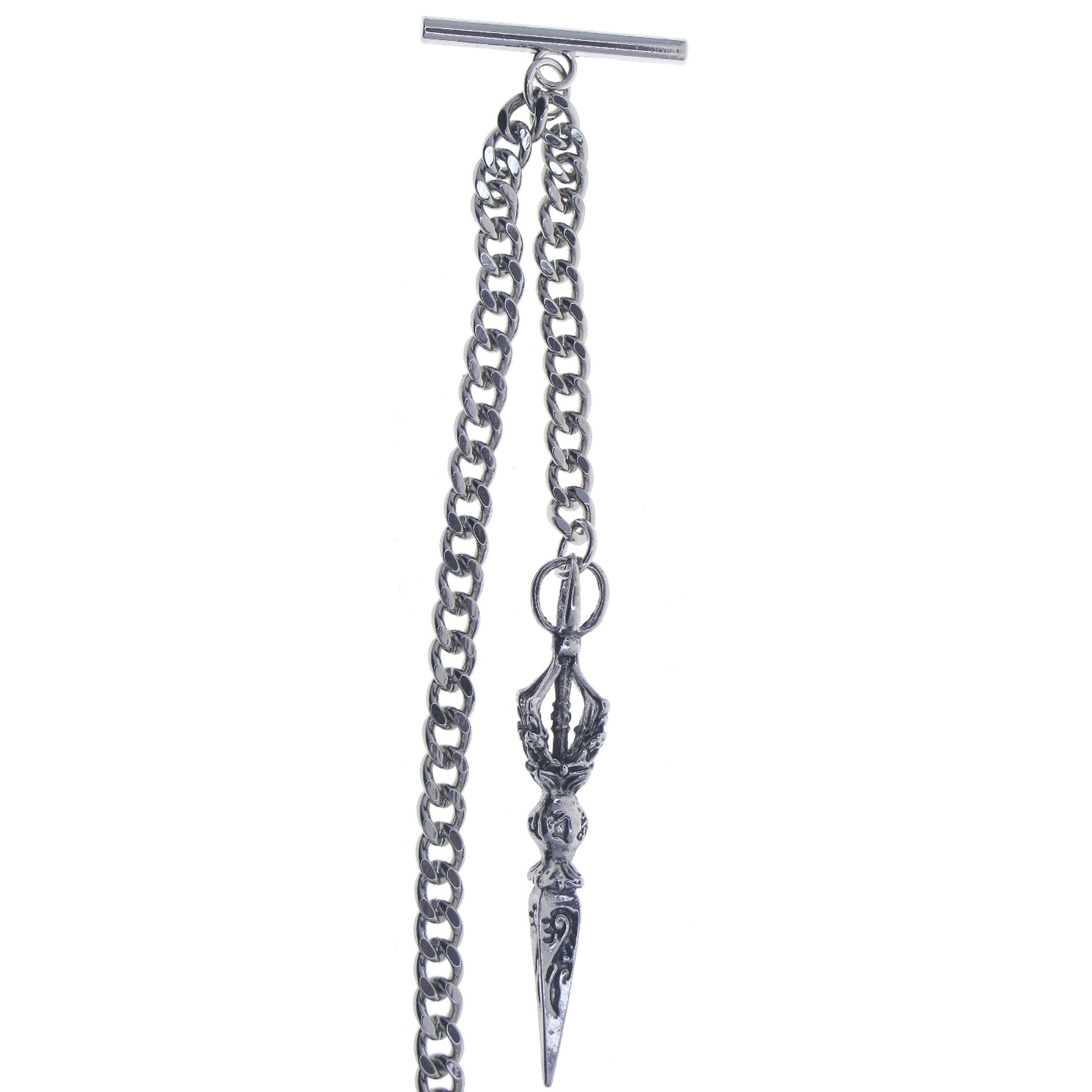 Silver Color Albert Pocket Watch Chain with Phurba Design Fob AC222