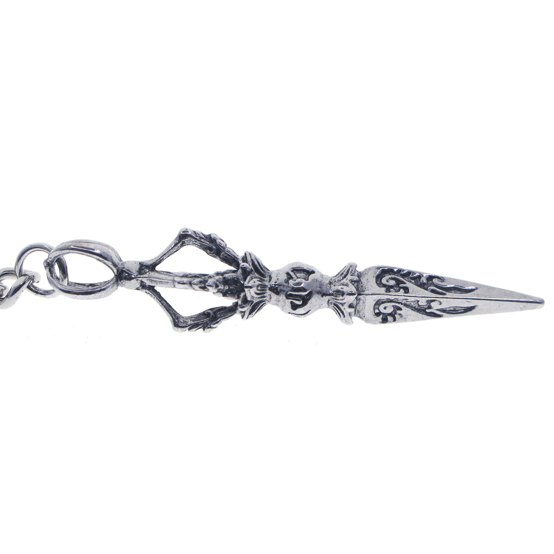 Albert Chain Silver Tone Pocket Watch Chain Vest Chain with Big Ancient Phurba Design Fob on Drop T Bar Swivel Clip AC222