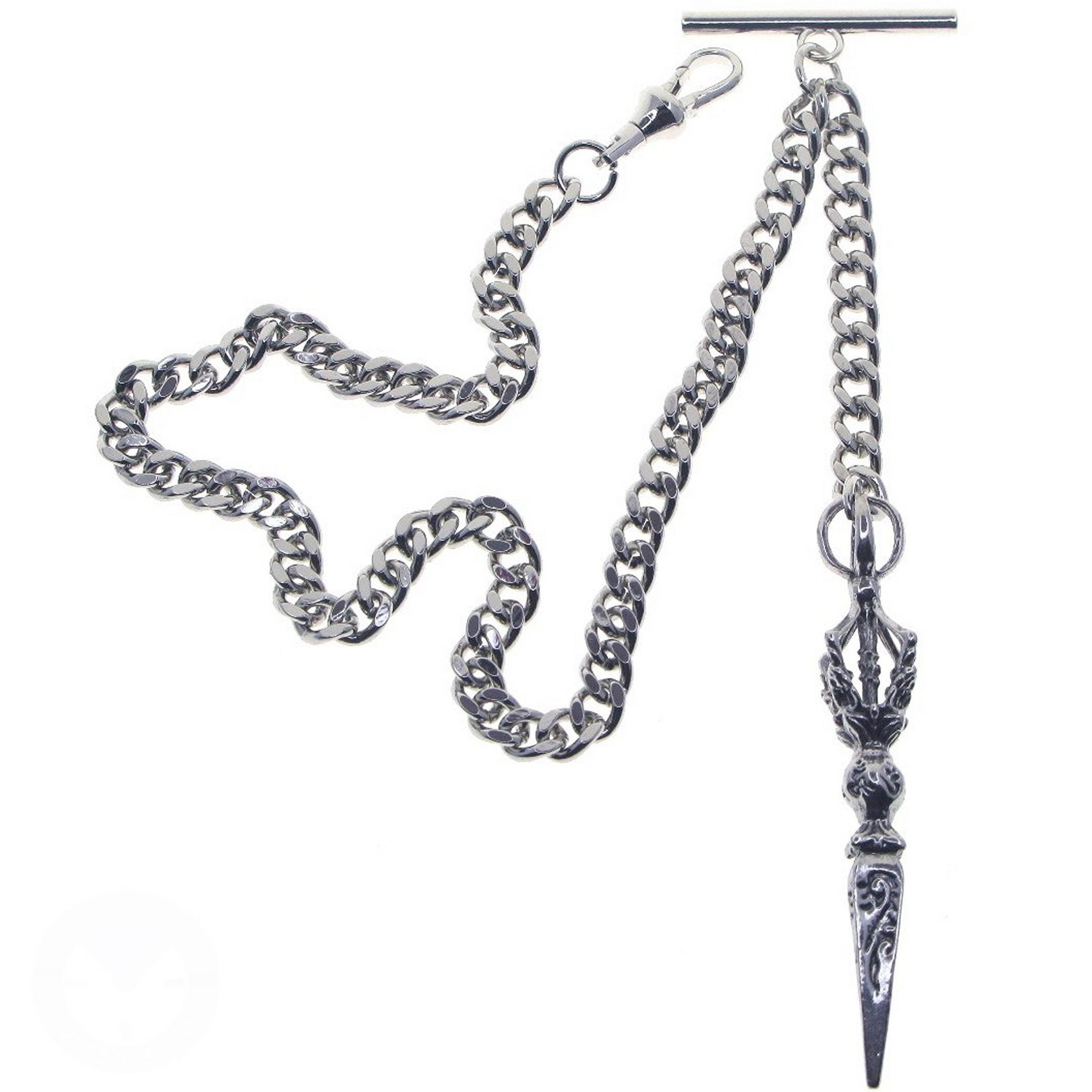 Silver Albert Chains Pocket Watch Chains with Phurba Design Fob