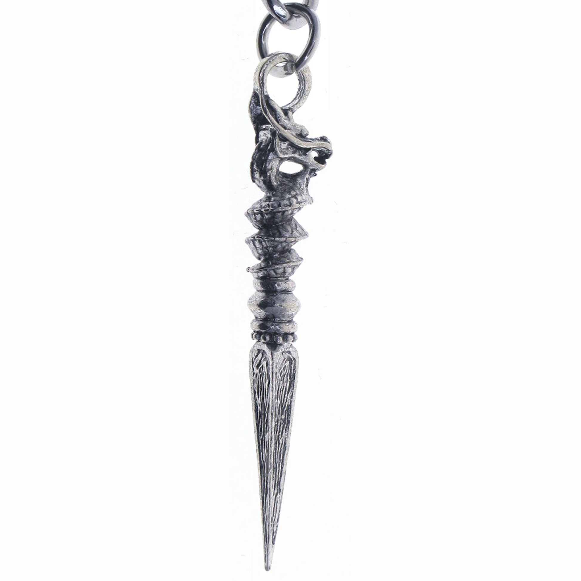 Albert Chain Silver Tone Pocket Watch Chain Vest Chain with Ancient Phurba Design Fob on Drop T Bar Swivel Clip AC223