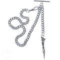 Albert Chain Silver Tone Pocket Watch Chain Vest Chain with Ancient Phurba Design Fob on Drop T Bar Swivel Clip AC223