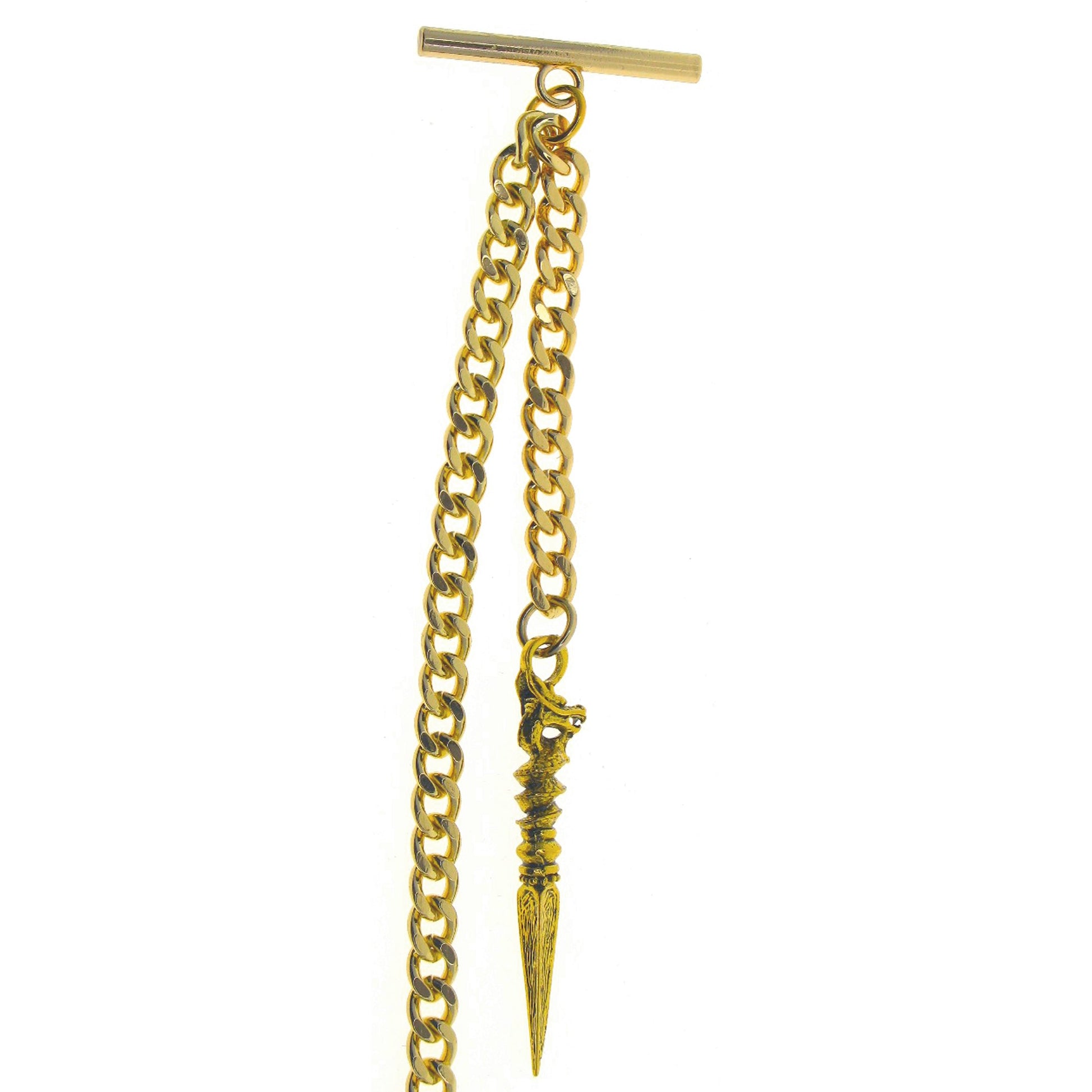 Albert Chain Gold Tone Fine Polish Pocket Watch Chain Vest Chain for Men with Ancient Phurba Design Fob T-Bar Swivel Clasp AC224