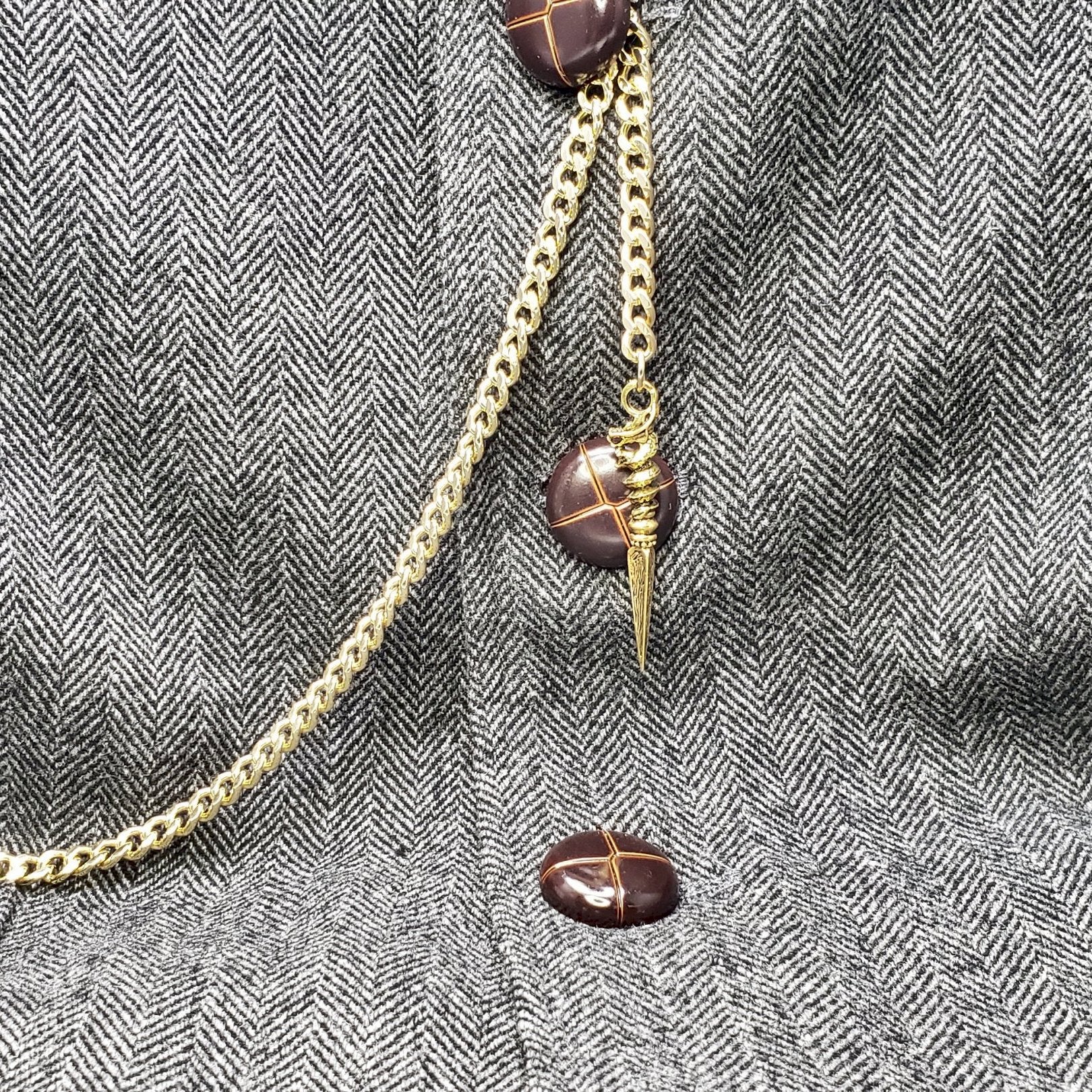 Albert Chain Gold Tone Fine Polish Pocket Watch Chain Vest Chain for Men with Ancient Phurba Design Fob T-Bar Swivel Clasp AC224