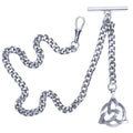 Albert Chain Silver Tone Pocket Watch Chain Vest Chain with Celtic Knot Design Fob on Drop T Bar Swivel Clip AC225