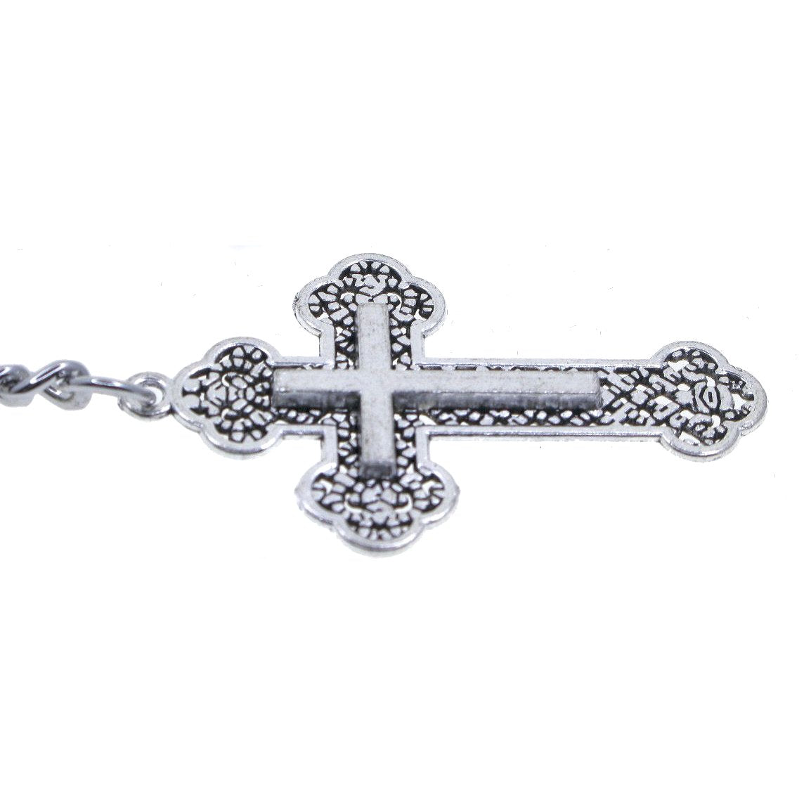 Albert Chain Silver Tone Pocket Watch Chain Vest Chain with Religious Cross Design Fob on Drop T Bar Swivel Clip AC226