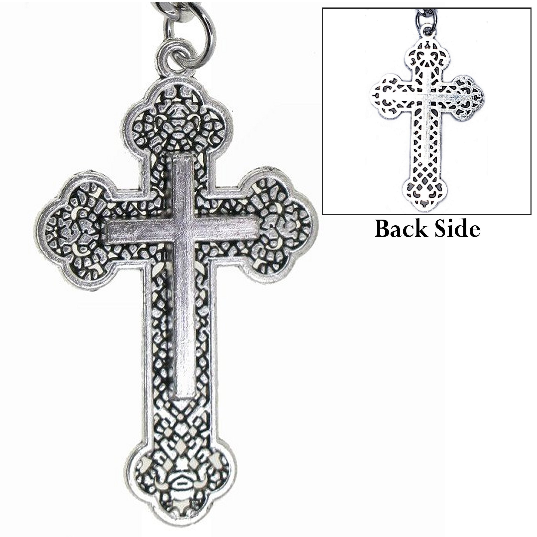 Albert Chain Silver Tone Pocket Watch Chain Vest Chain with Religious Cross Design Fob on Drop T Bar Swivel Clip AC226