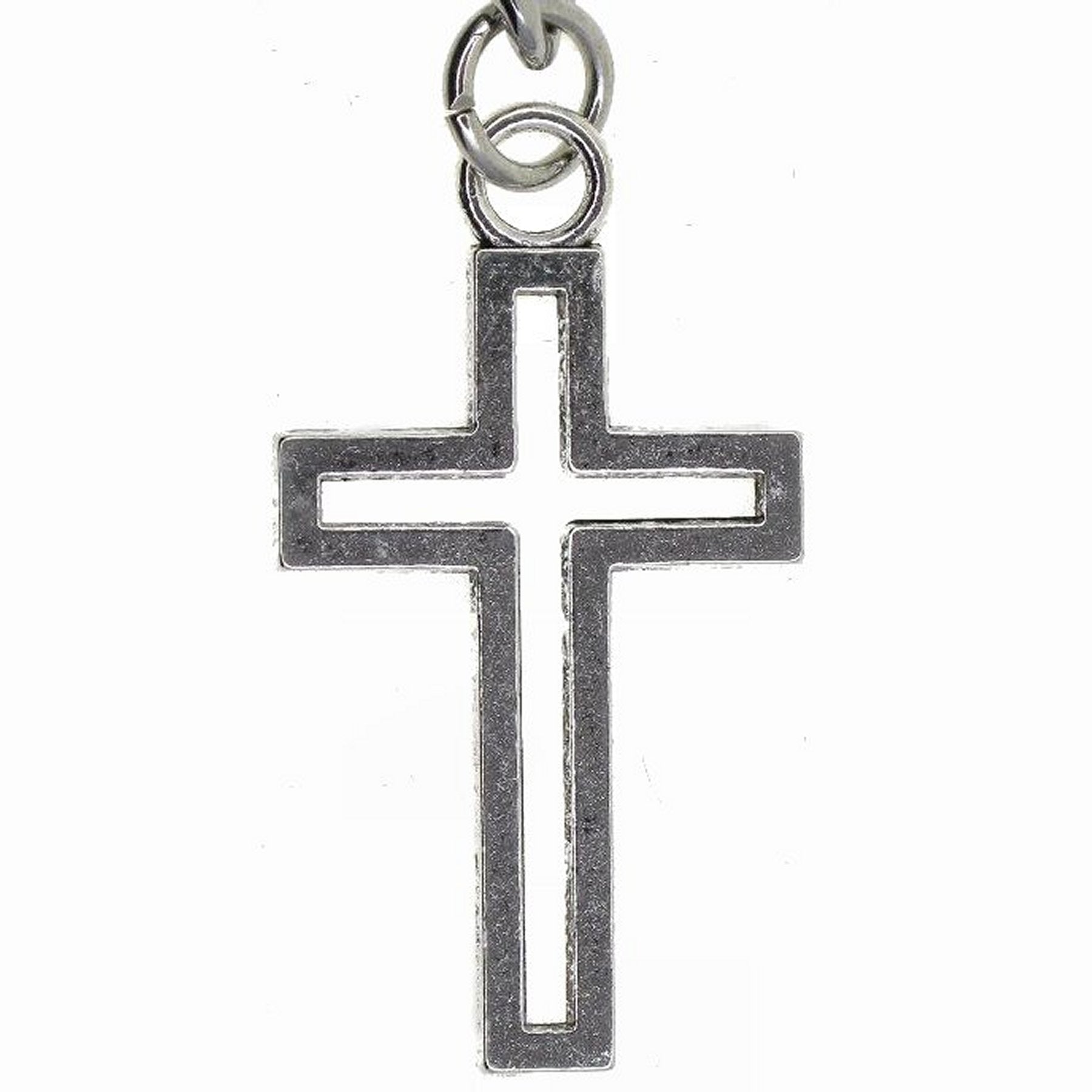 Albert Chain Silver Tone Pocket Watch Chain Vest Chain with Religious Cross Design Fob on Drop T Bar Swivel Clip AC227