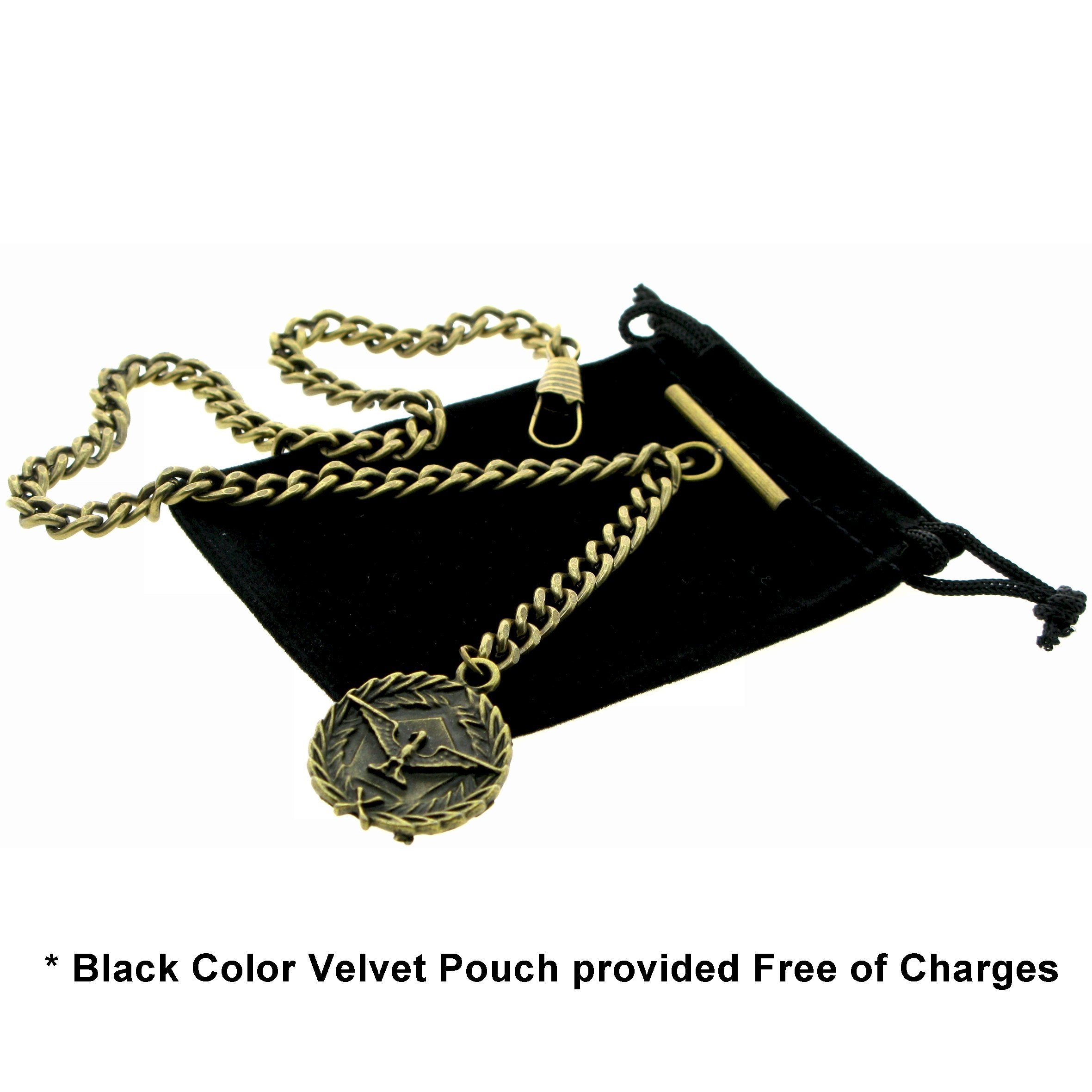 Albert Chain Antique Brass Plating with US Eagle Medal Design Fob AC22