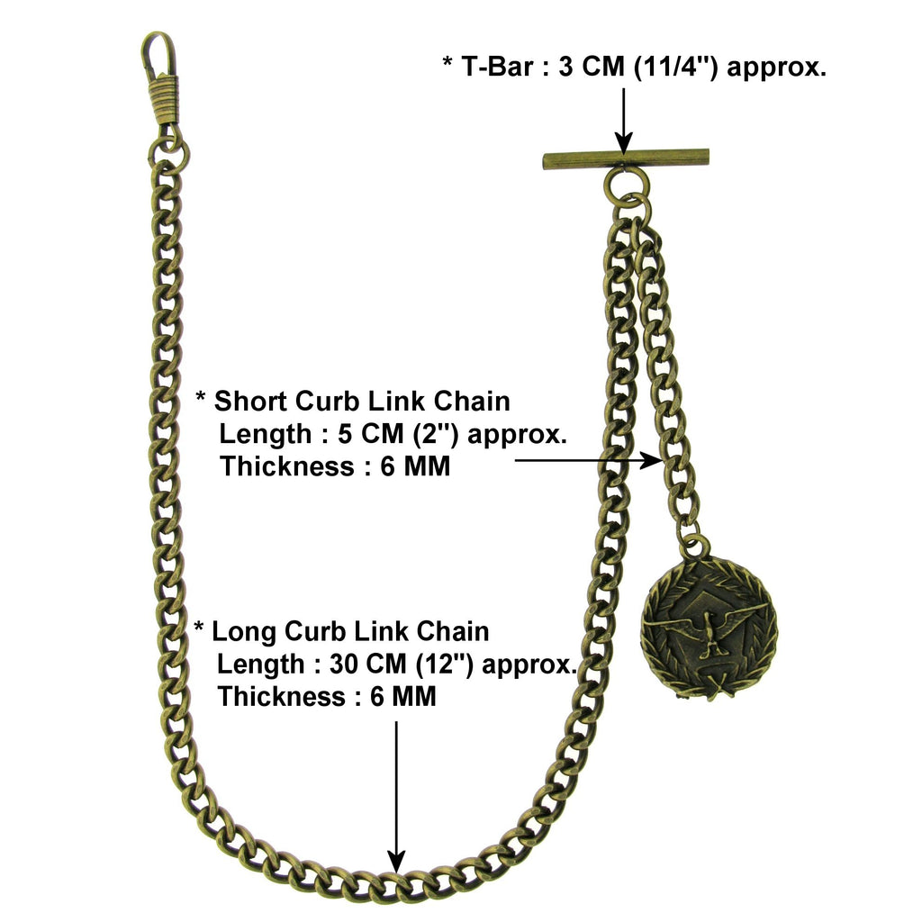 Albert Chain Antique Brass Plating with US Eagle Medal Design Fob AC22