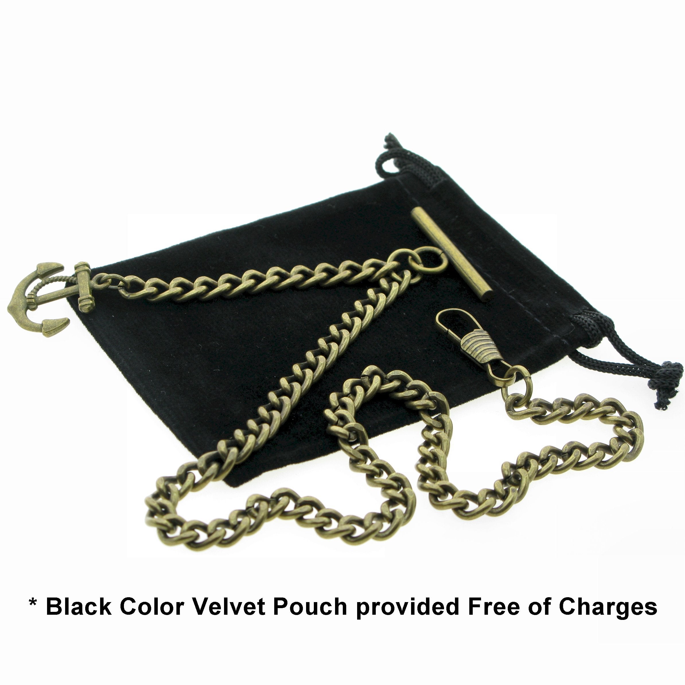 Albert Chain Pocket Watch Chains for Men Antique Brass Plating with Anchor Design Fob T Bar AC24
