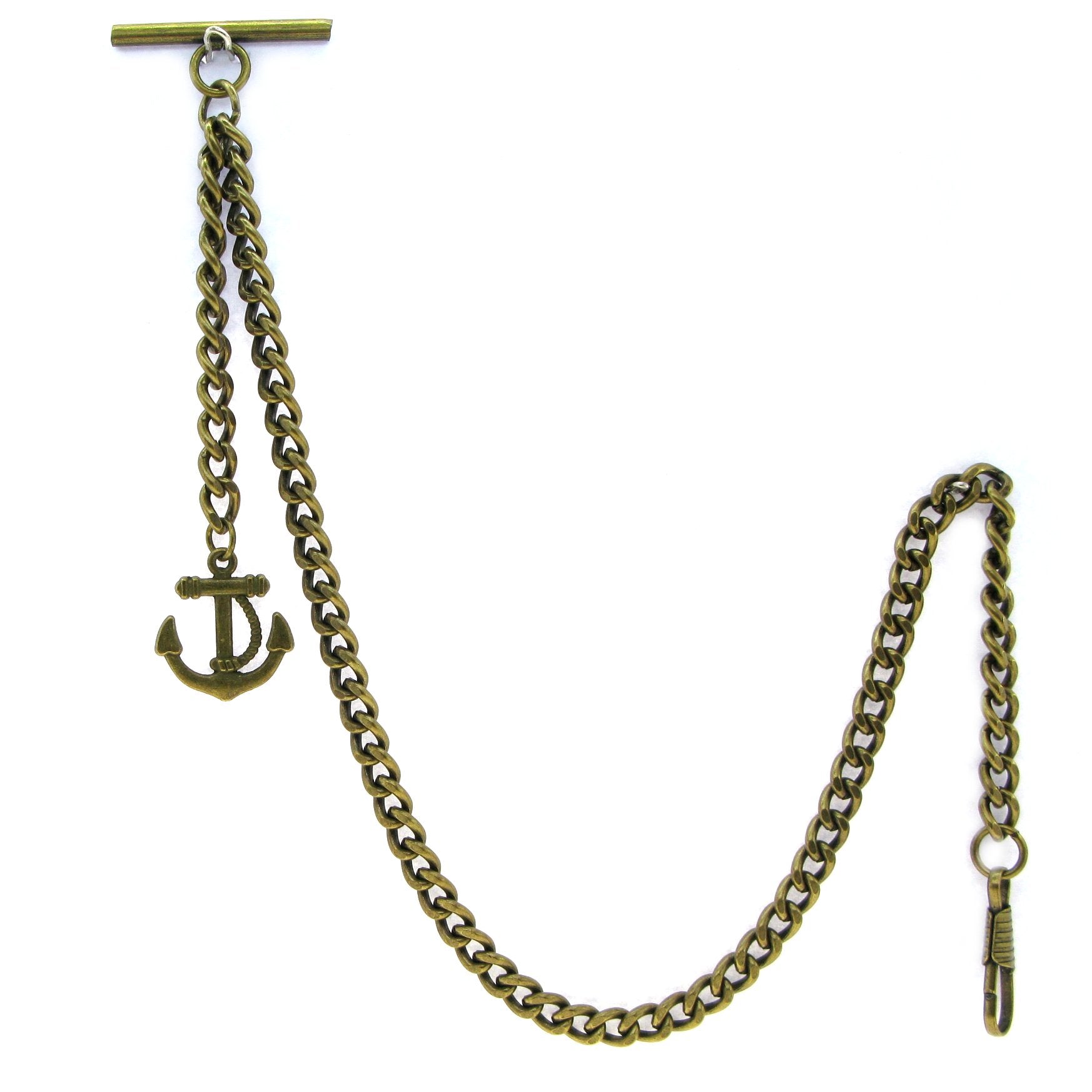 Albert Chain Pocket Watch Chains for Men Antique Brass Plating with Anchor Design Fob T Bar AC24