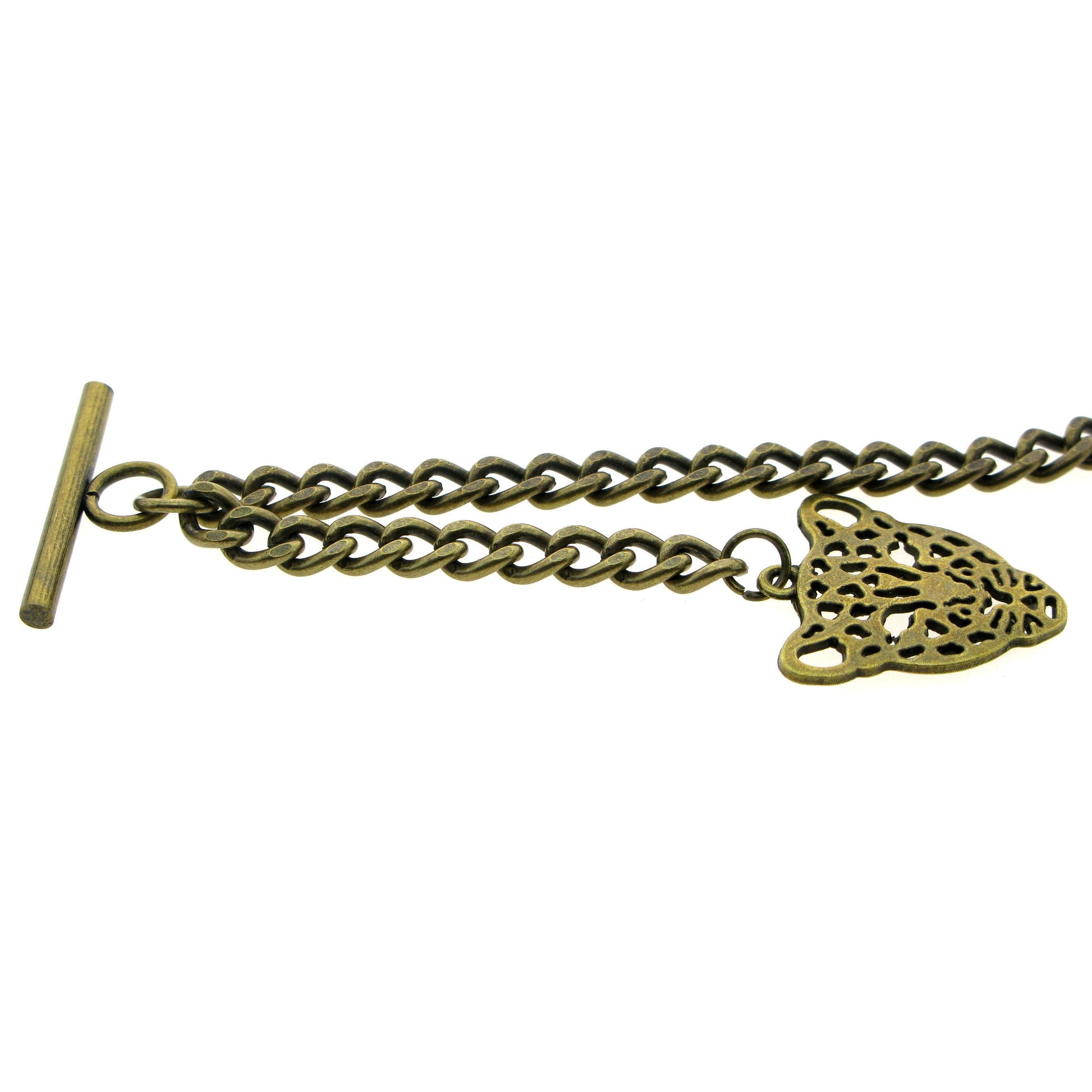 Albert Chain Pocket Watch Chains for Men Antique Brass Plating with Leopard Design Fob T Bar AC25