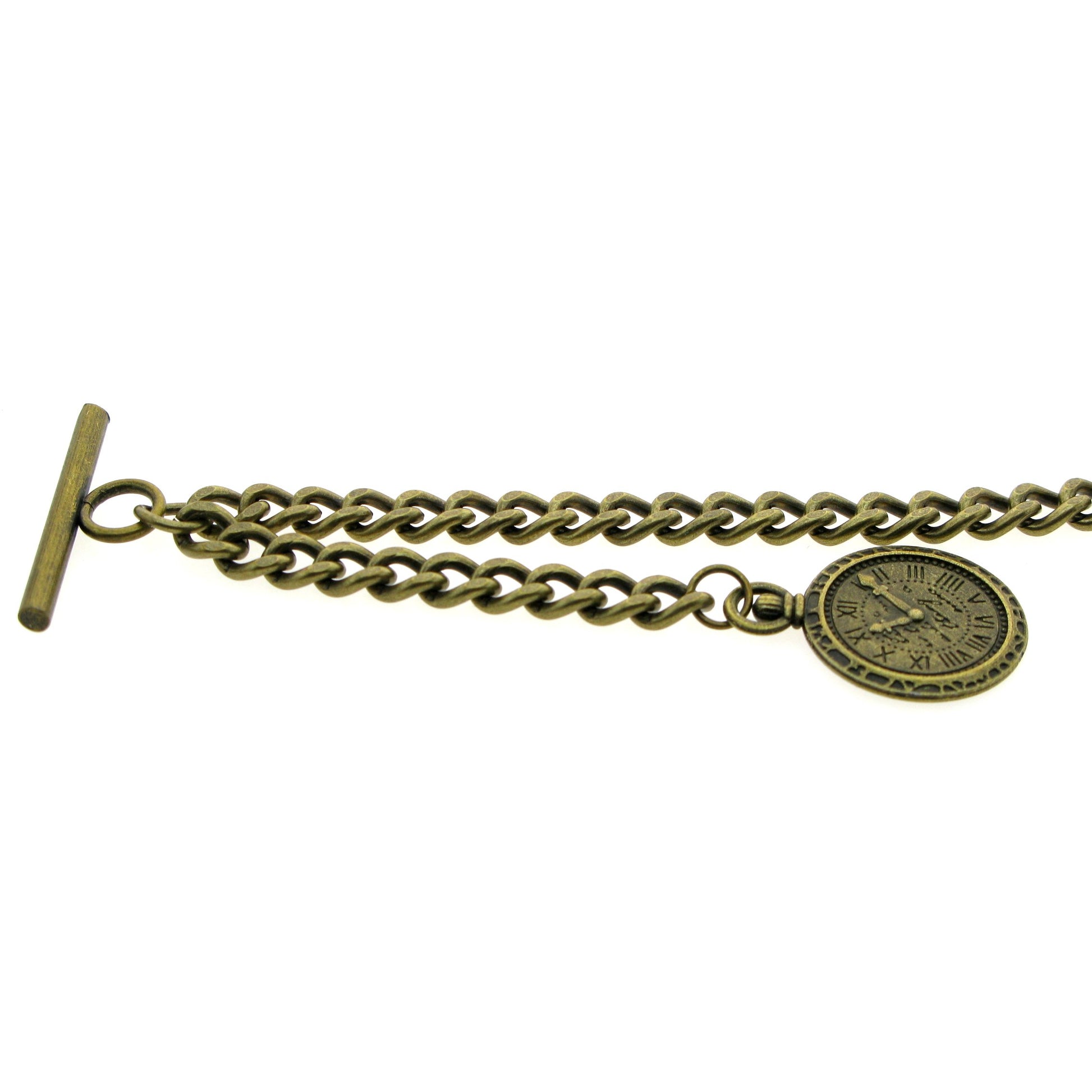 Albert Chain Pocket Watch Chains for Men Antique Brass Plating with Mini Pocket Watch Design Fob T Bar AC26