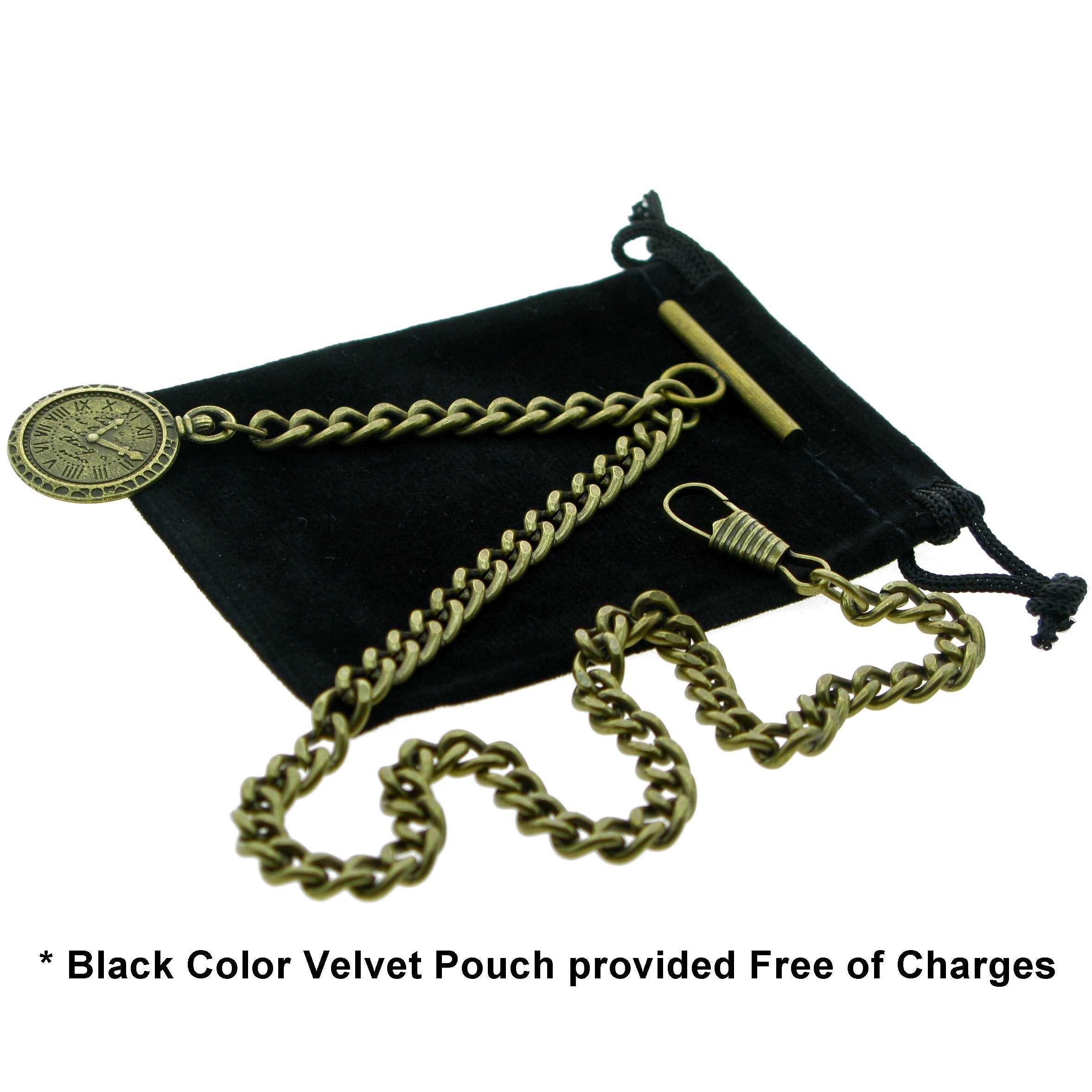 Albert Chain Pocket Watch Chains for Men Antique Brass Plating with Mini Pocket Watch Design Fob T Bar AC26