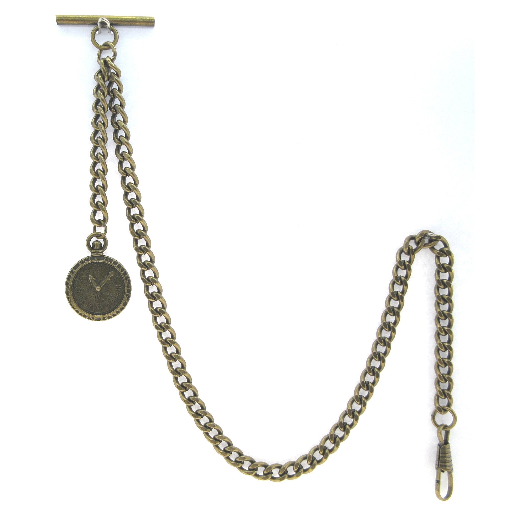 Albert Chain Pocket Watch Chains for Men Antique Brass Plating with Mini Pocket Watch Design Fob T Bar AC26