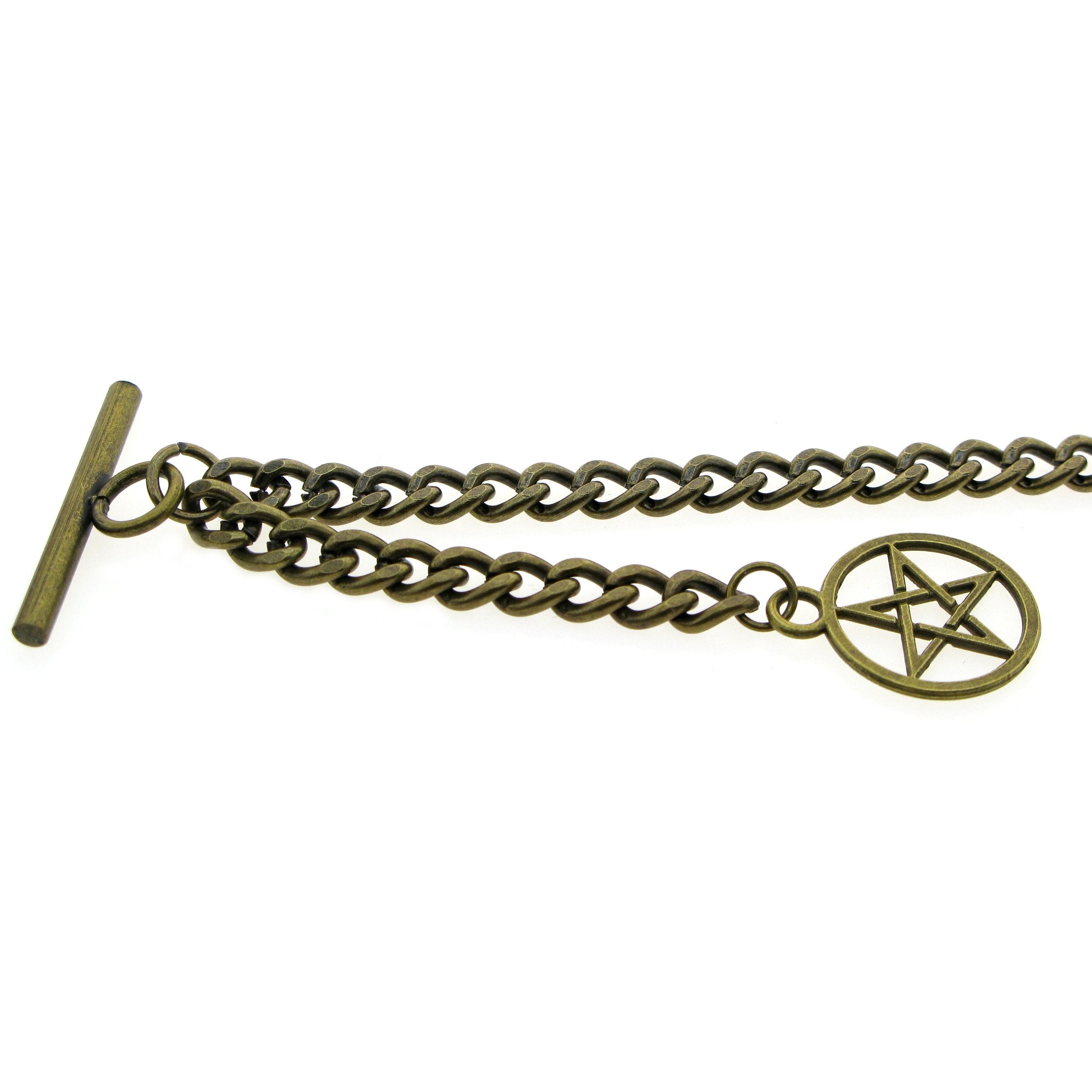 Albert Chain Pocket Watch Chains for Men Antique Brass Plating with Star Design Fob T Bar AC27