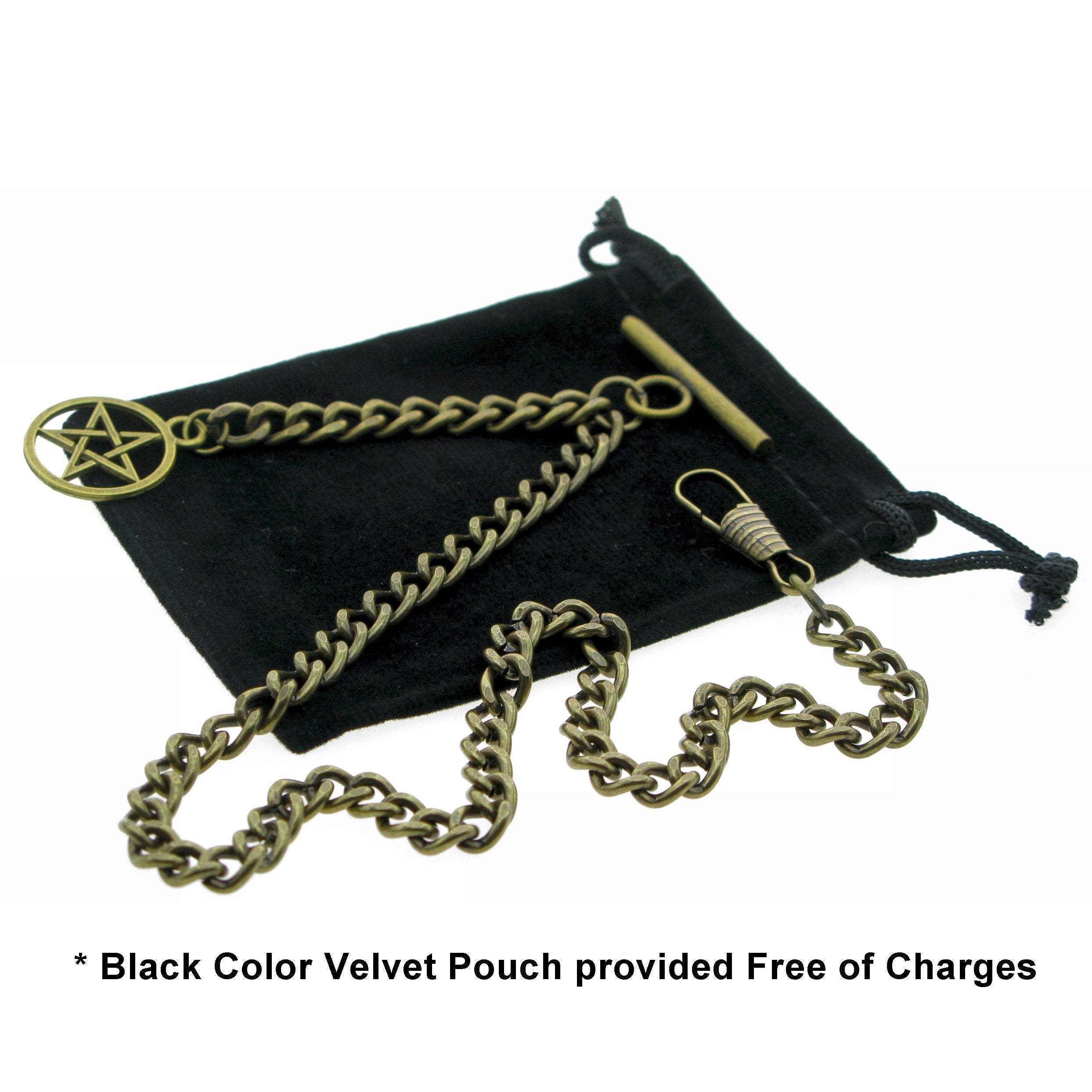 Albert Chain Pocket Watch Chains for Men Antique Brass Plating with Star Design Fob T Bar AC27