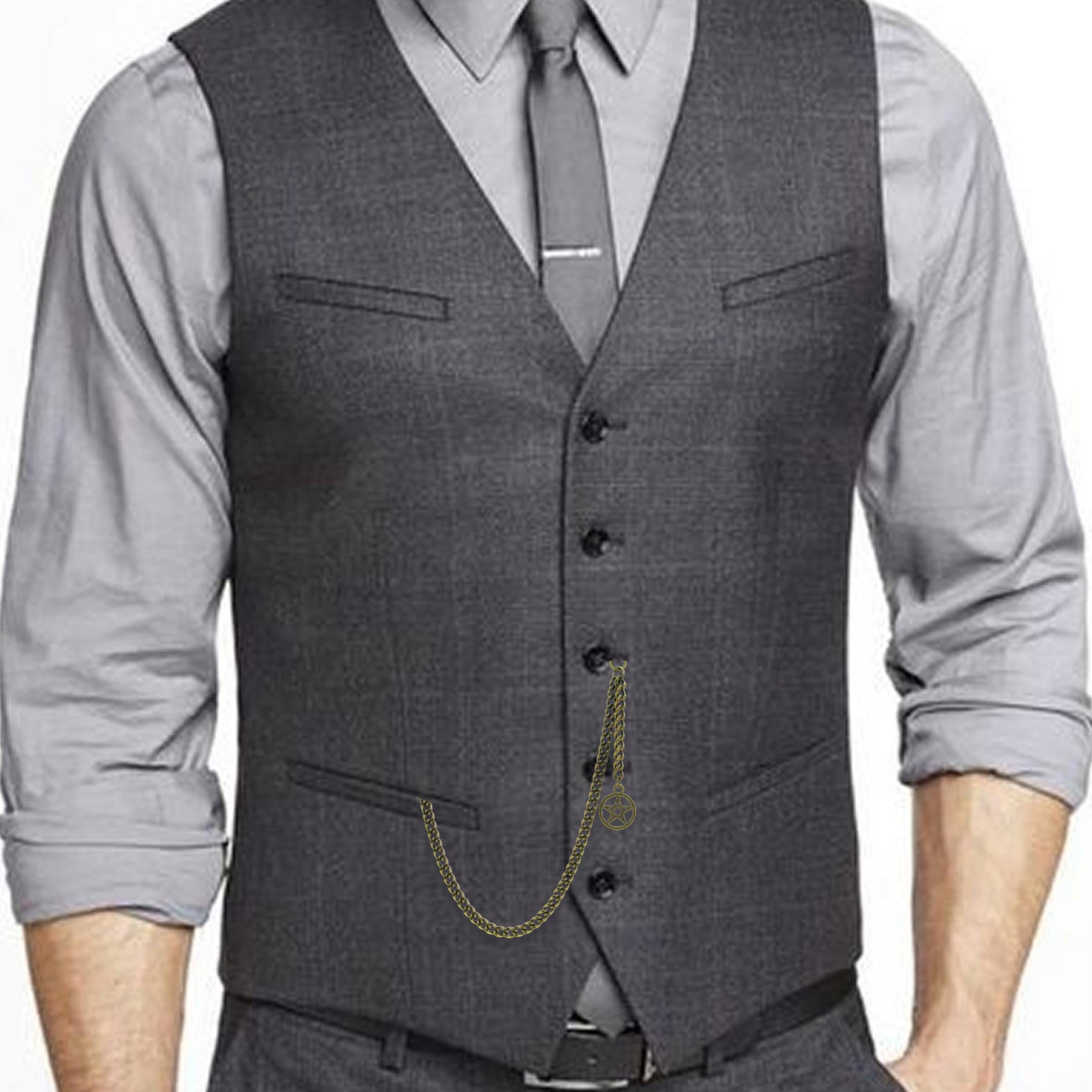 Albert Chain Pocket Watch Chains for Men Antique Brass Plating with Star Design Fob T Bar AC27