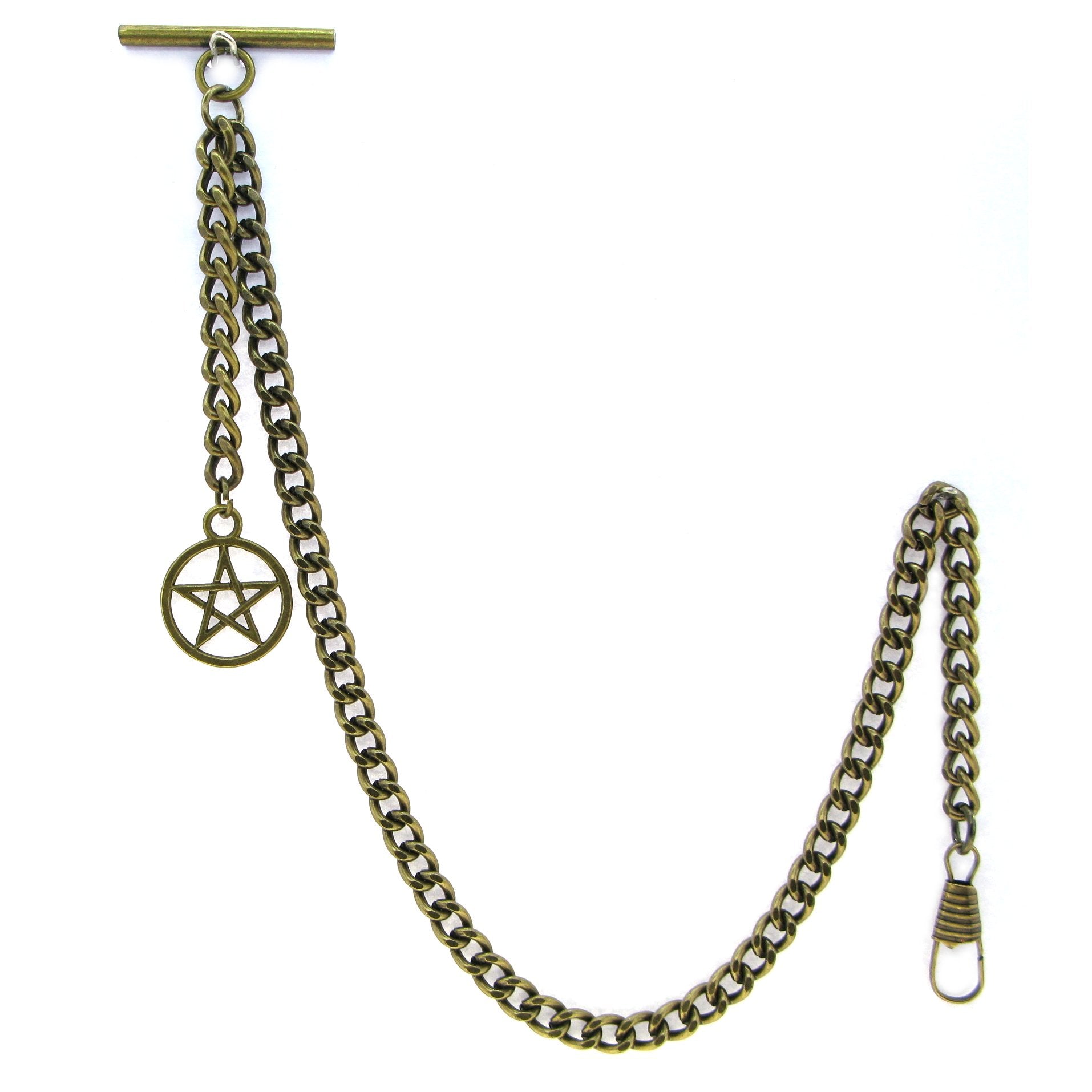 Albert Chain Pocket Watch Chains for Men Antique Brass Plating with Star Design Fob T Bar AC27