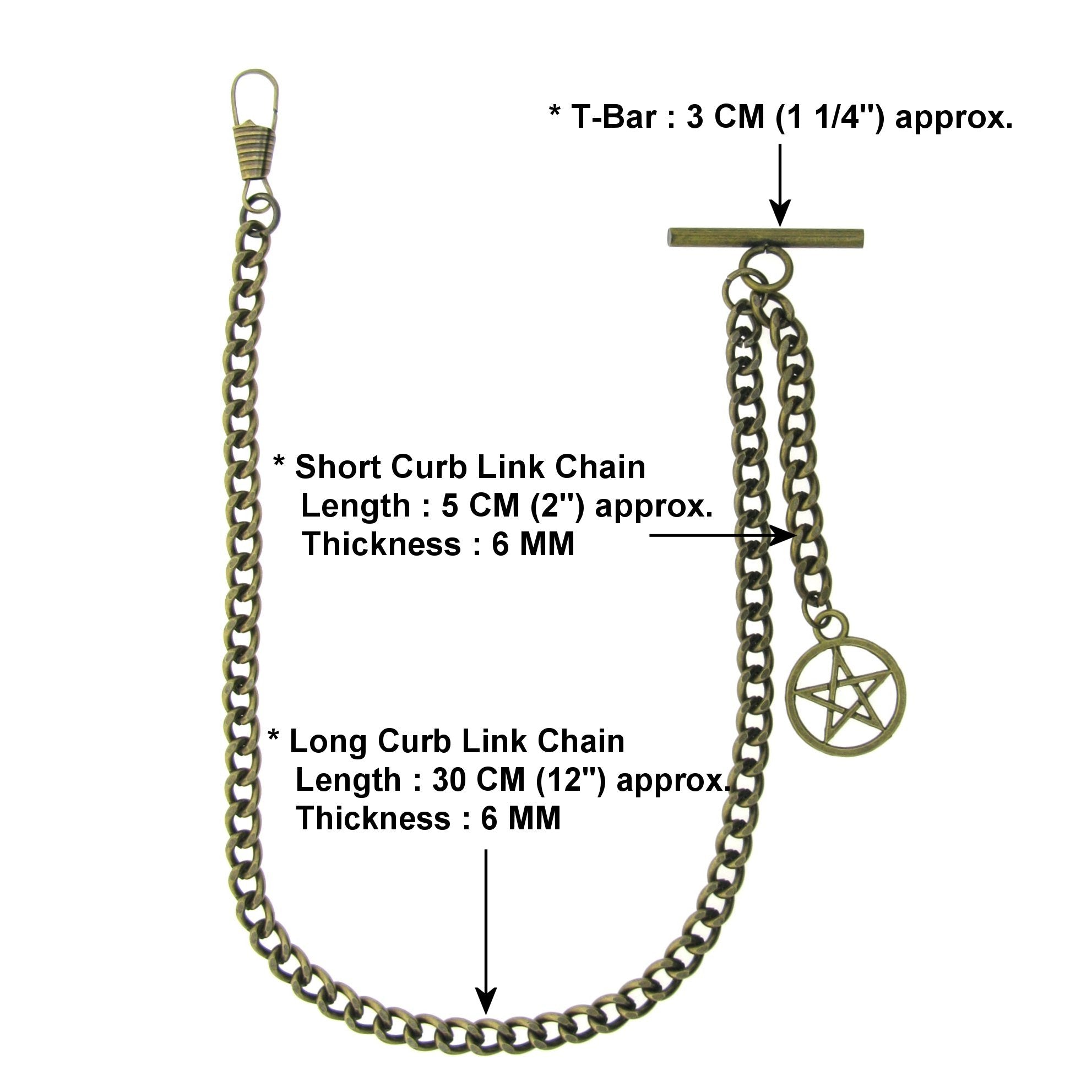 Albert Chain Pocket Watch Chains for Men Antique Brass Plating with Star Design Fob T Bar AC27